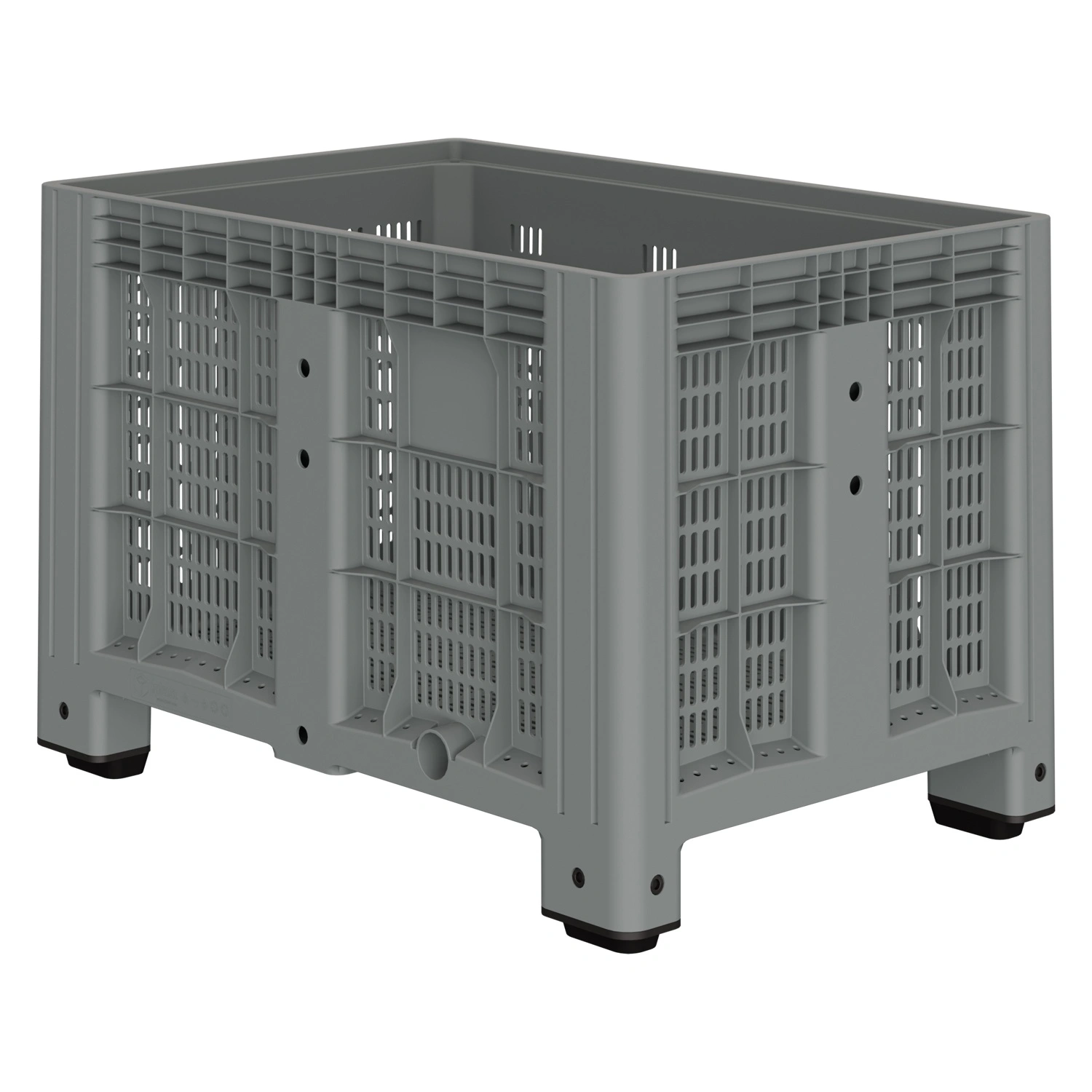 Большой контейнер 1200x800x800 мм iPlast iBOX светло-серый c перфорированными стенками и дном, на ножках
