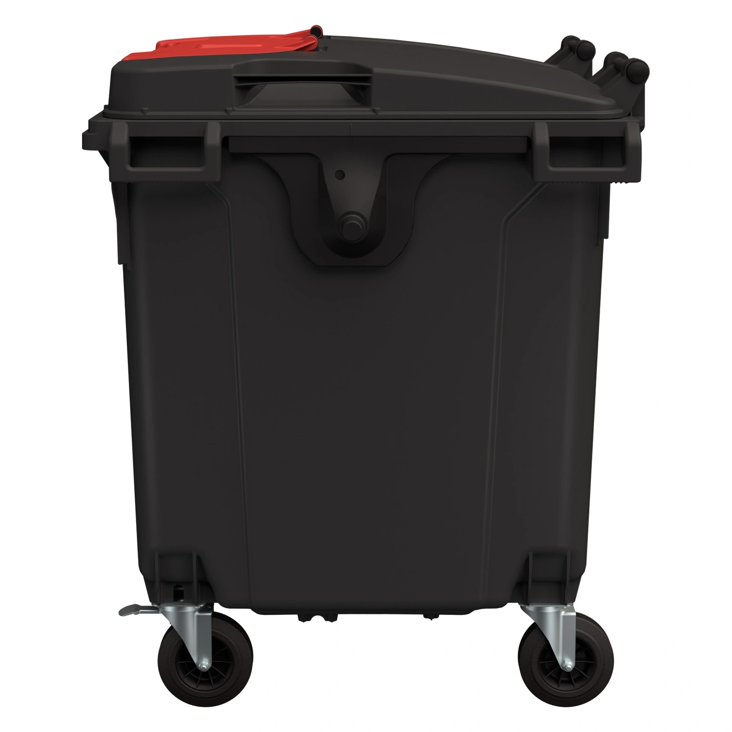 Мусорный контейнер 1100 л iPlast тёмно-серый 4-колёсный с красной крышкой TwinLid