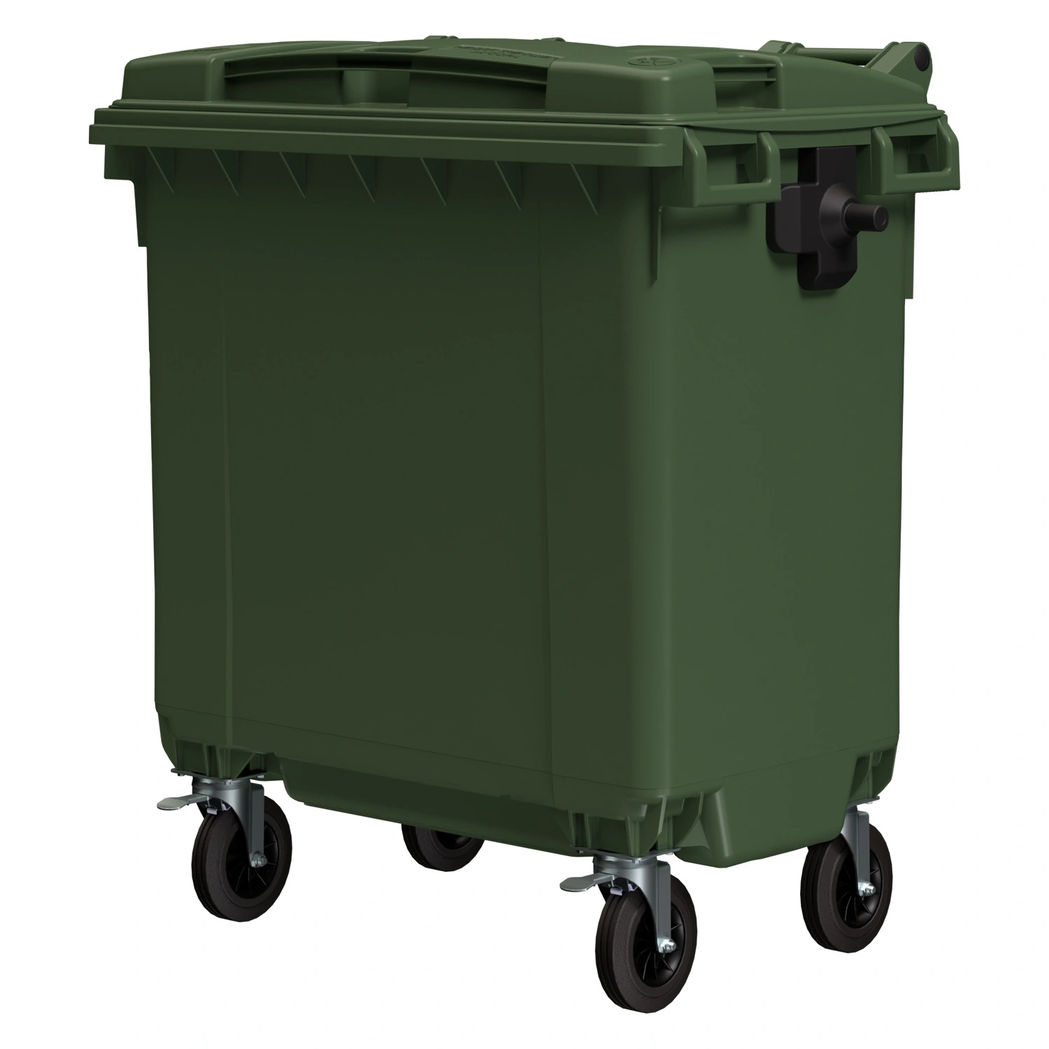 Мусорный контейнер 770 л iPlast зелёный 4-колёсный с зелёной крышкой
