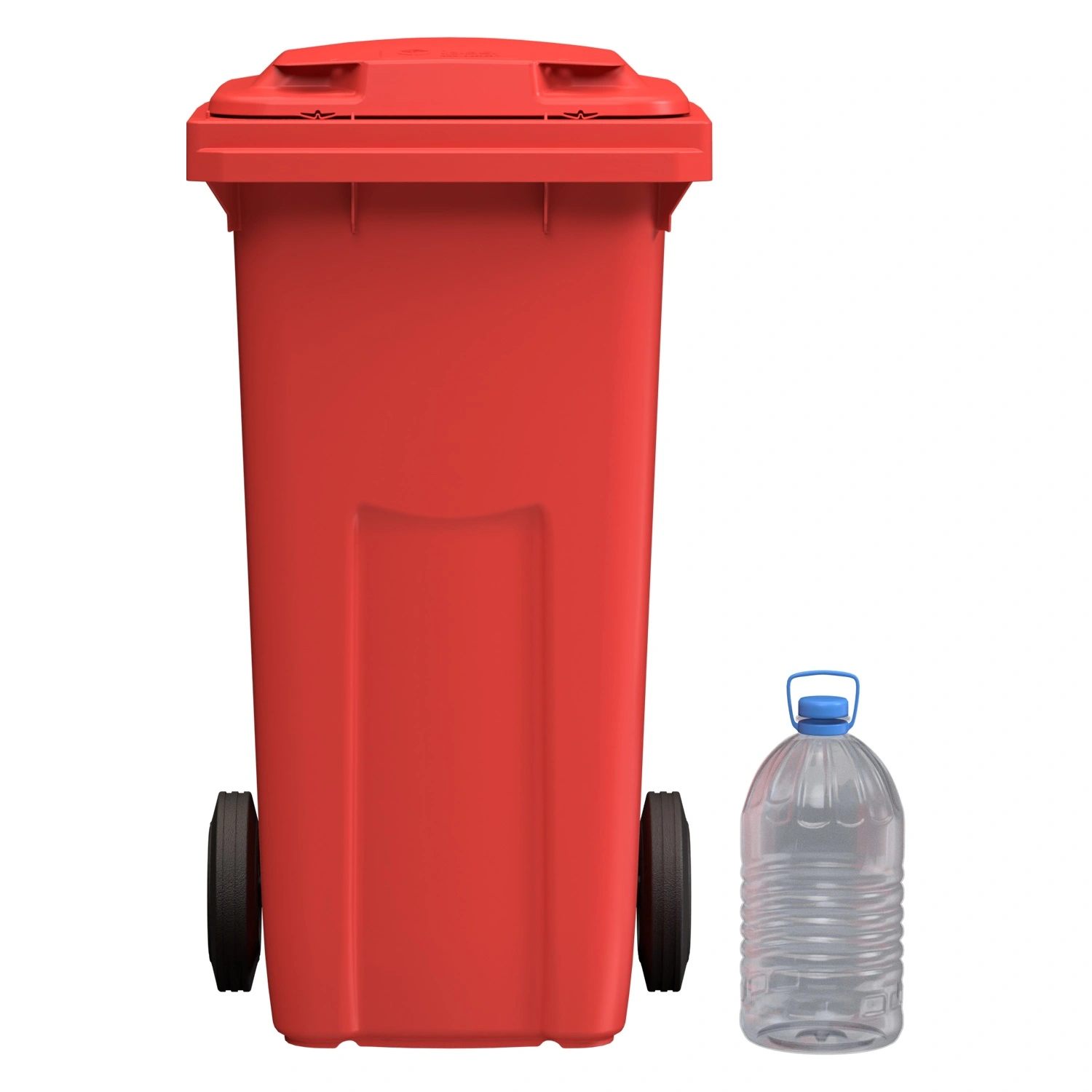 Мусорный контейнер 120 л iPlast красный 2-колёсный (д. 200 мм) с красной крышкой NEW (20.805)