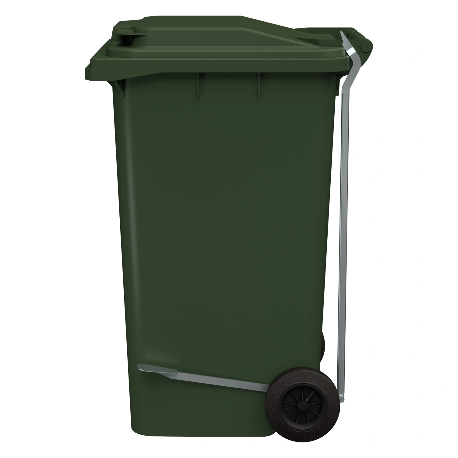 Мусорный контейнер 240 л iPlast зелёный 2-колёсный с зелёной полипропиленовой крышкой и педалью открывания