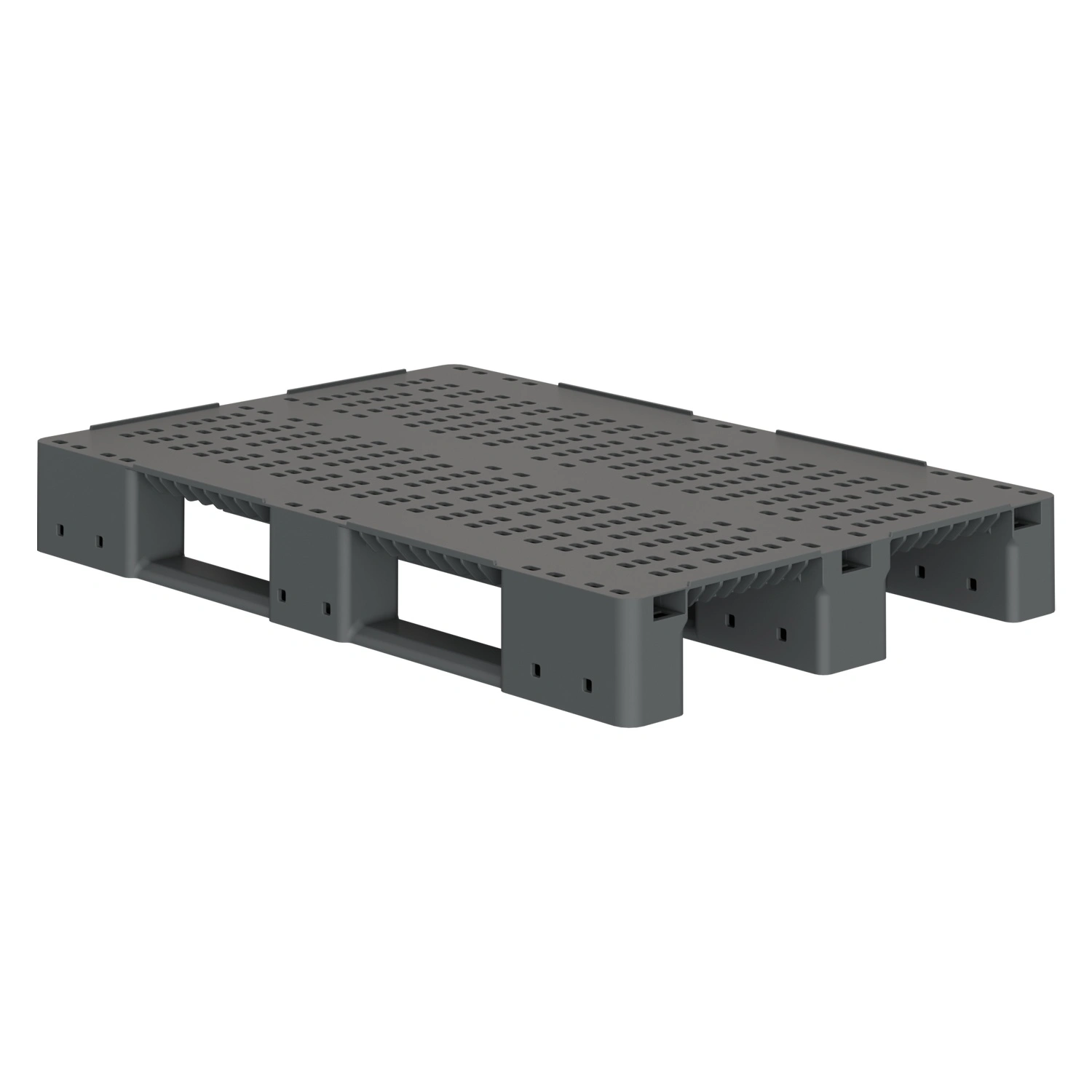 Пластиковый паллет 1200x800x150 мм iPlast серый перфорированный на 3 полозьях с бортиком