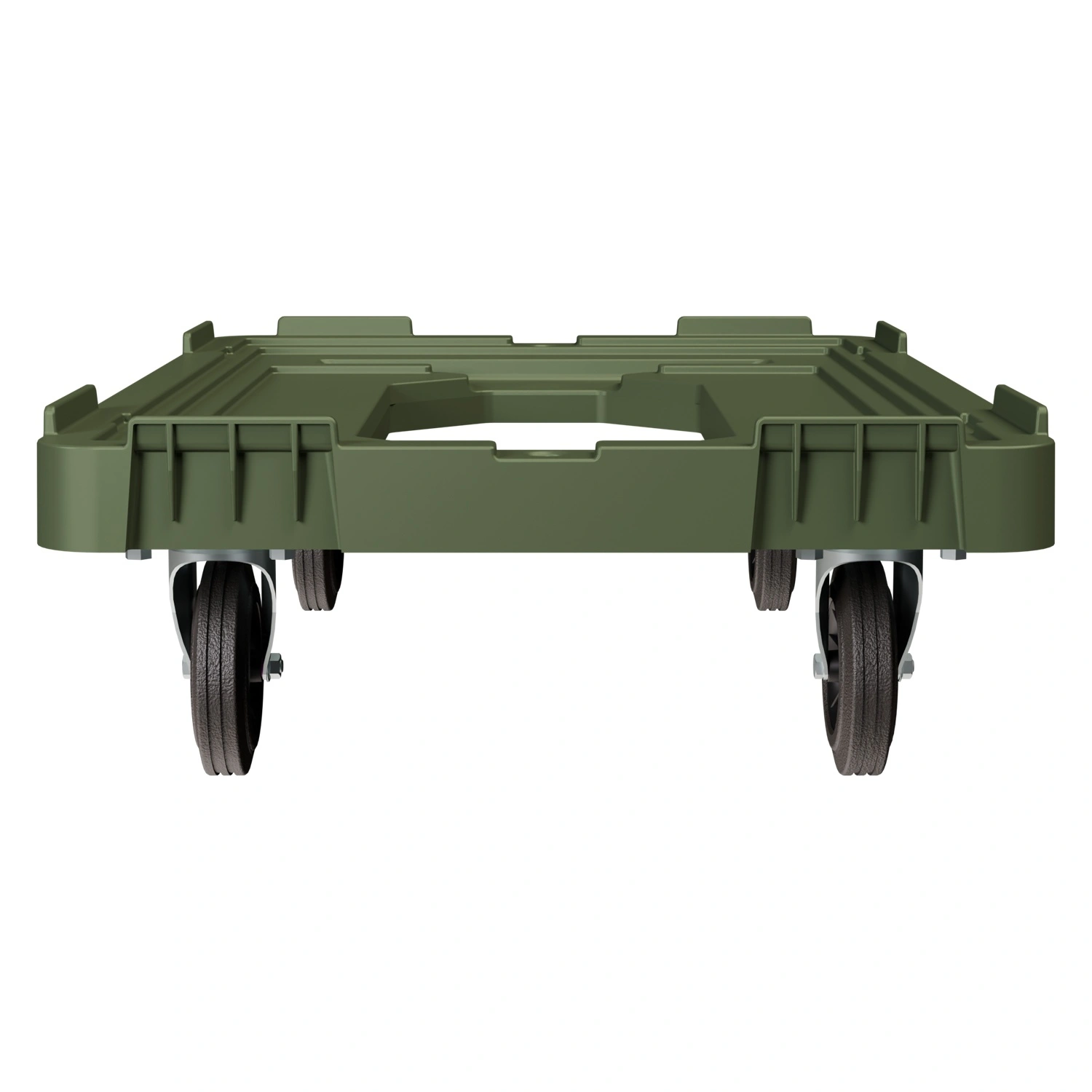 Складская тележка 620x420x185 мм iPlast зелёная 4-колёсная, без тормоза с отверстием