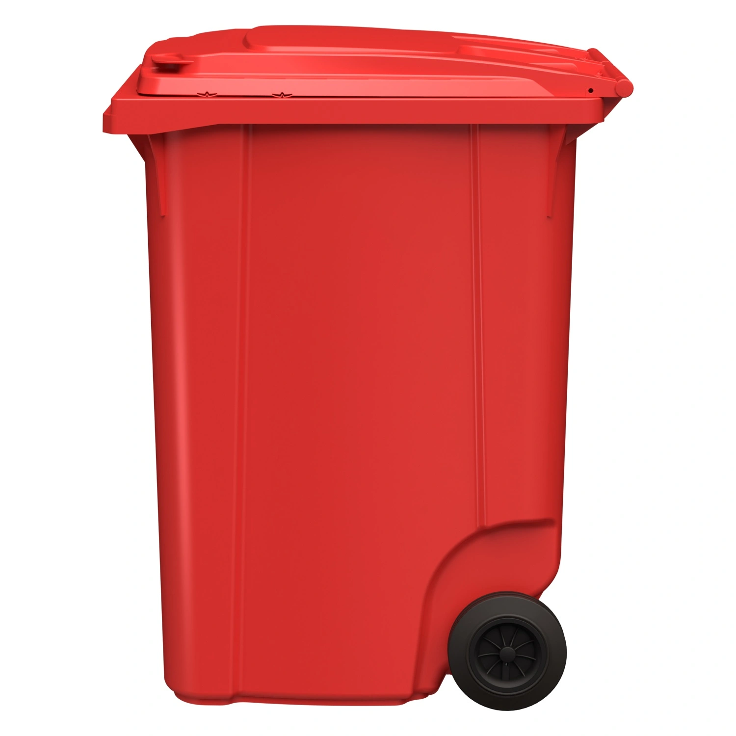 Мусорный контейнер 360 л iPlast красный 2-колёсный (д. 200 мм) с красной крышкой