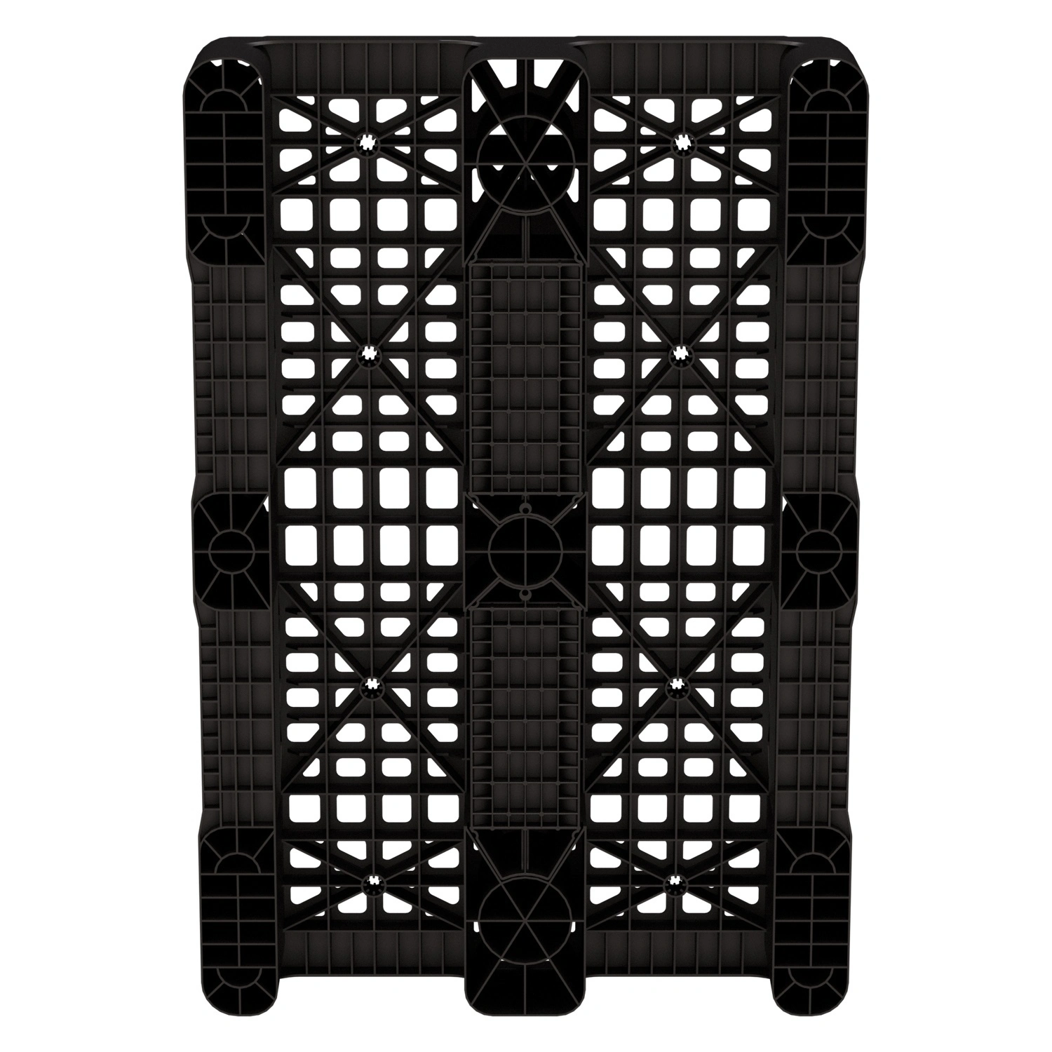 Пластиковый паллет 1200x800x150 мм iPlast чёрный перфорированный на 3 полозьях с бортиком