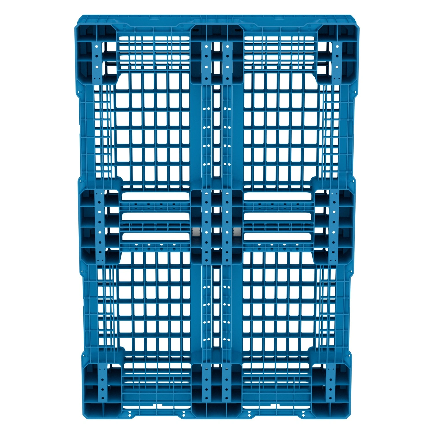 Пластиковый паллет 1210х810х150 мм iPlast голубой перфорир. на 6 полозьях с бортиком с 2 трубами усиления