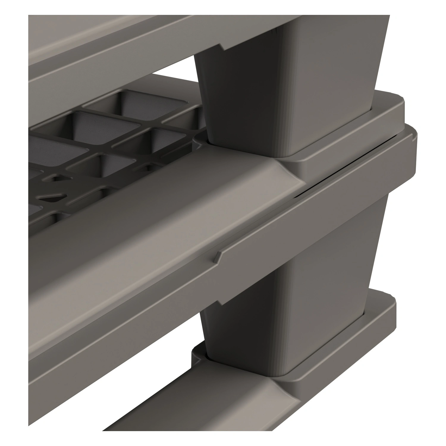Пластиковый паллет 1200x800x150 мм iPlast серый многооборотный перфорированный на 3 полозьях с бортиком