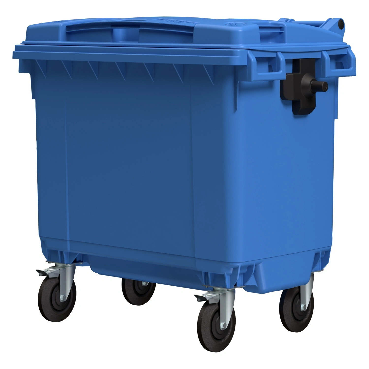 Мусорный контейнер 660 л iPlast тёмно-голубой 4-колёсный с тёмно-голубой крышкой Мусорный контейнер 660 л iPlast тёмно-голубой 4-колёсный с тёмно-голубой крышкой