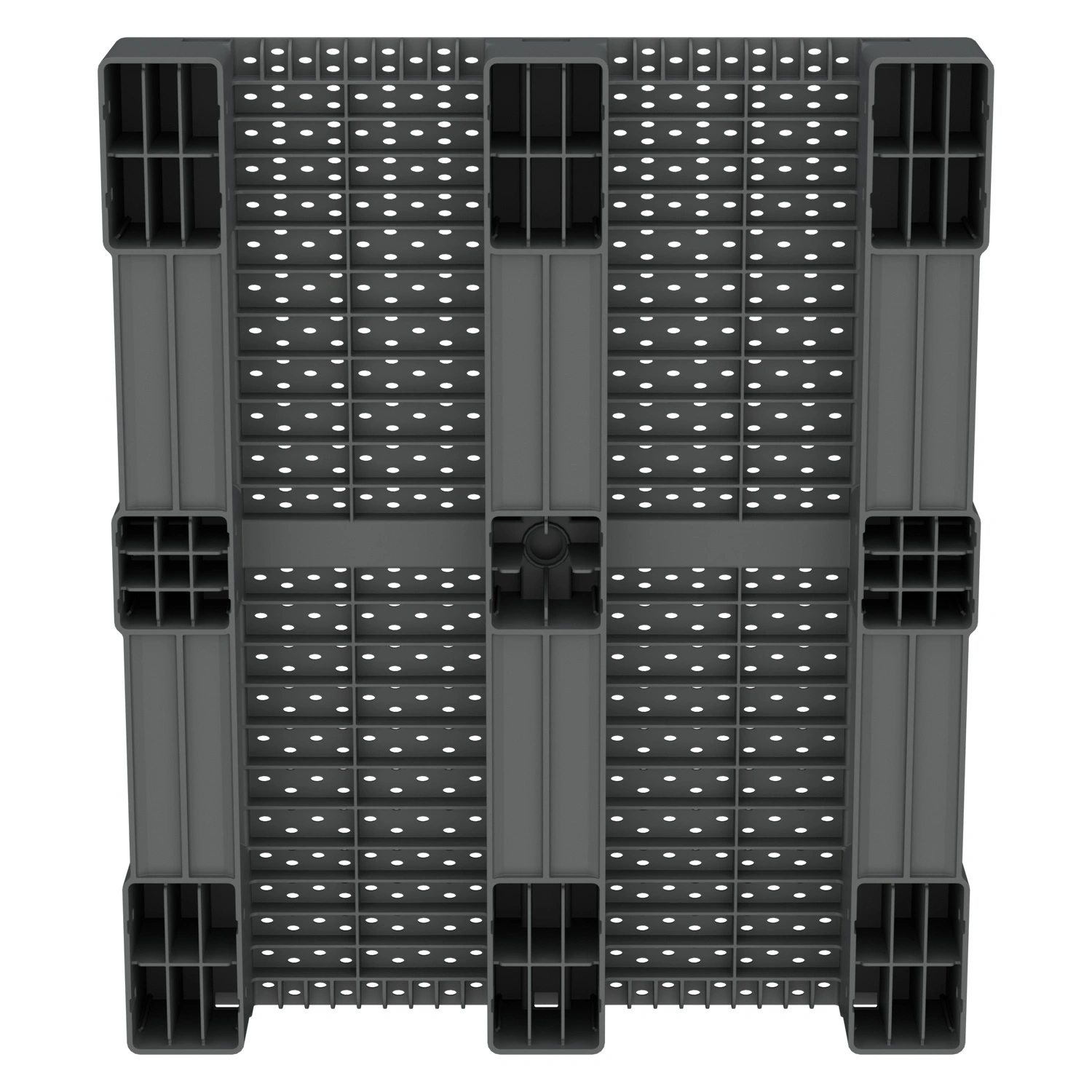 Пластиковый паллет 1200x1000x150 мм iPlast серый перфорированный на 3 полозьях без бортика