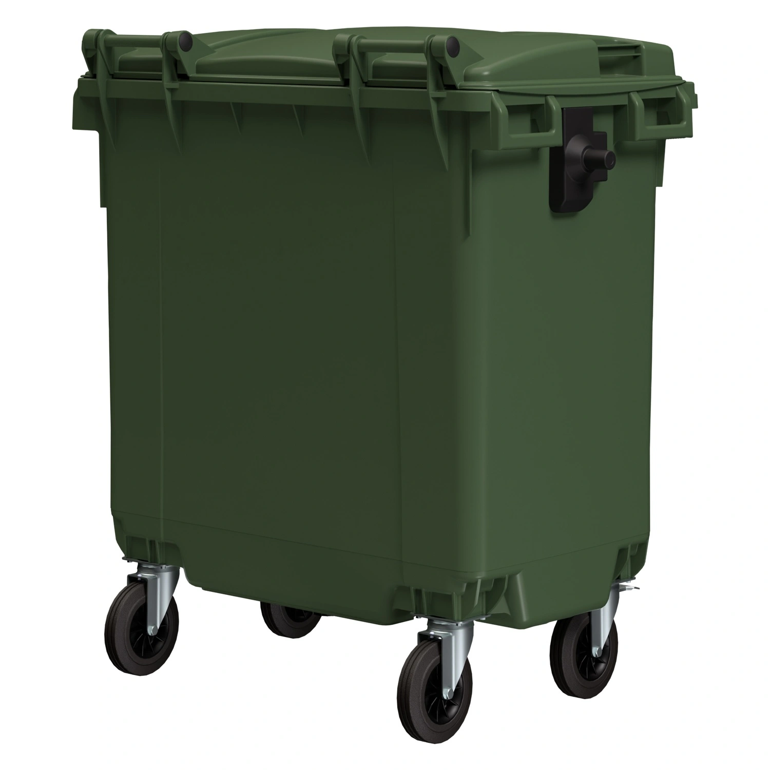 Мусорный контейнер 770 л iPlast зелёный 4-колёсный с зелёной крышкой