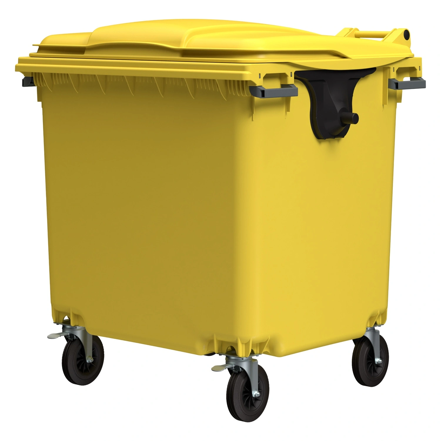 Мусорный контейнер 1100 л iPlast жёлтый 4-колёсный с жёлтой крышкой без педали