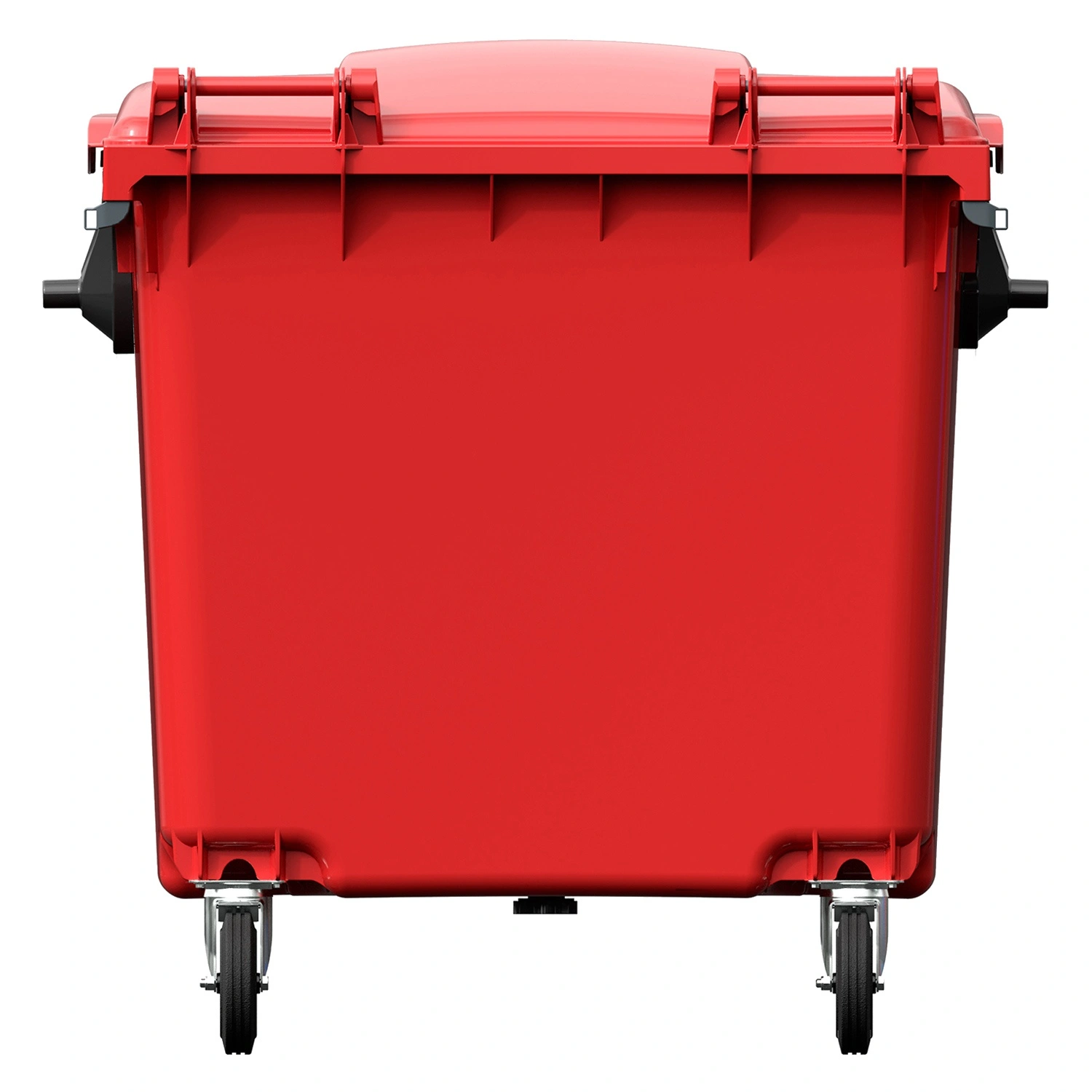 Мусорный контейнер 1100 л iPlast красный 4-колёсный с красной крышкой без педали