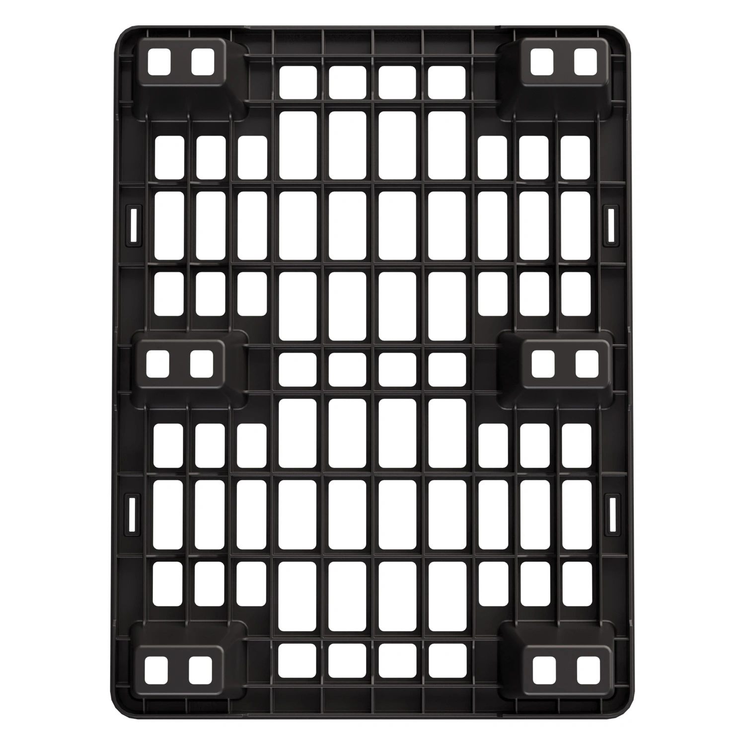 Пластиковый паллет 800x600x135 мм iPlast чёрный ЭКО перфорированный на ножках с бортиком