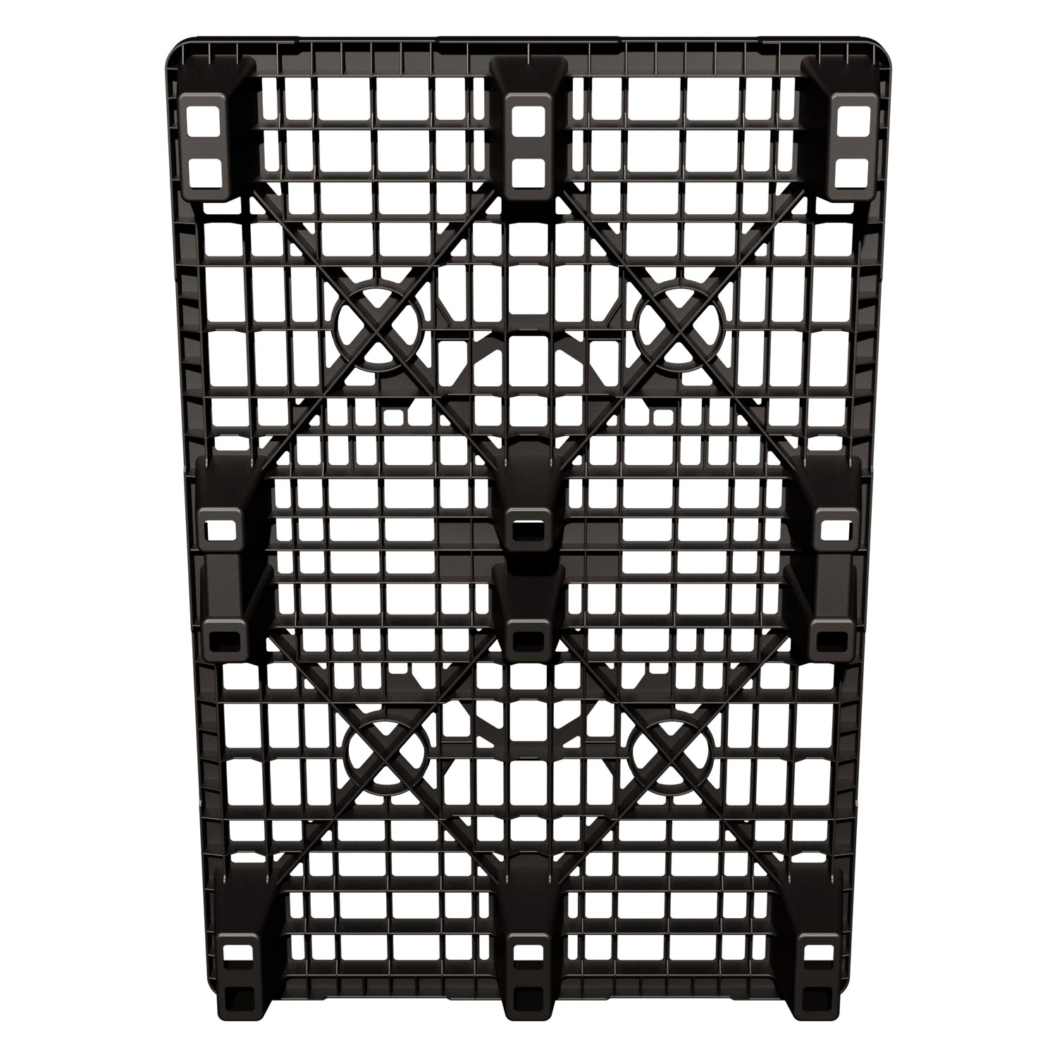 Пластиковый паллет 1200x800x140 мм iPlast чёрный ЭКО перфорированный на ножках с бортиком