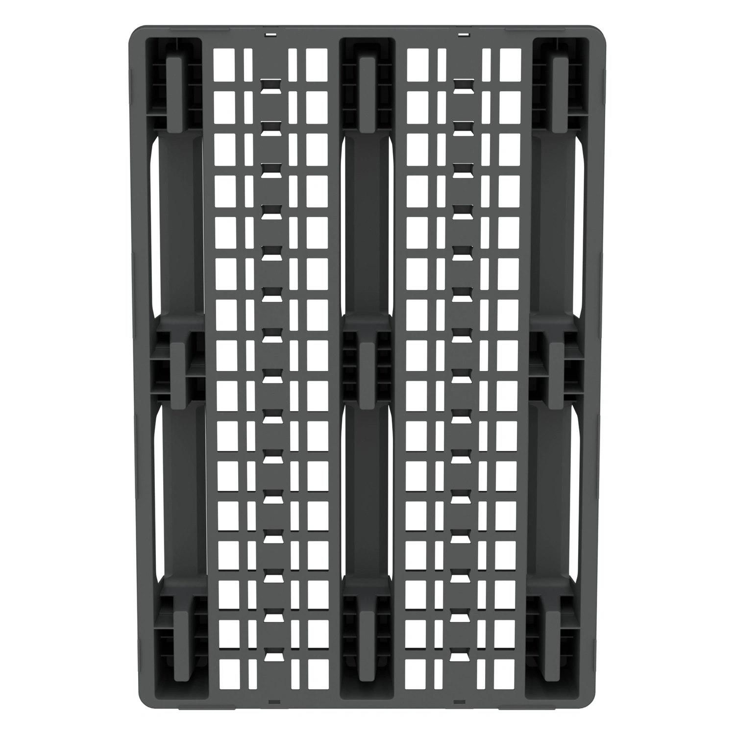 Пластиковый паллет 1200x800x153 мм iPlast серый перфорированный на 3 полозьях с бортиком