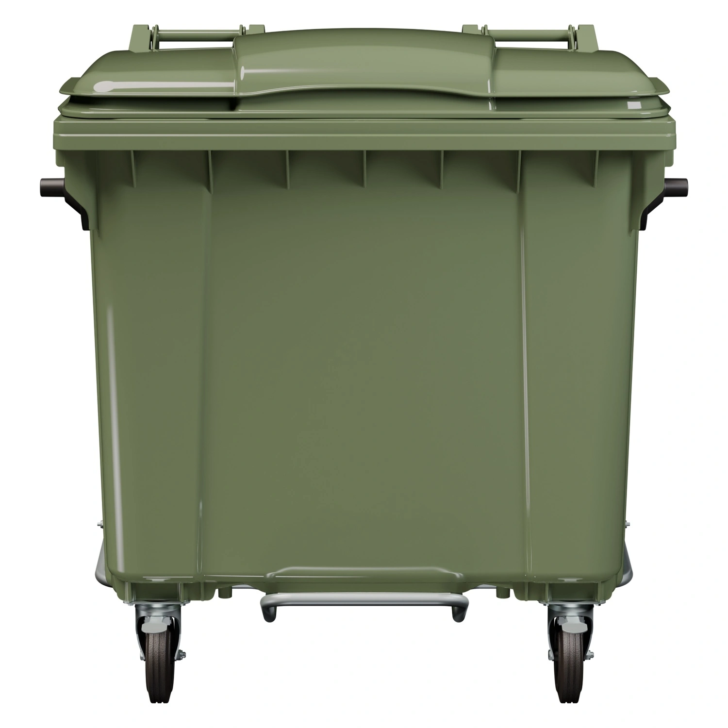 Мусорный контейнер 1100 л iPlast зелёный 4-х колёсный с зелёной крышкой и педалью открывания