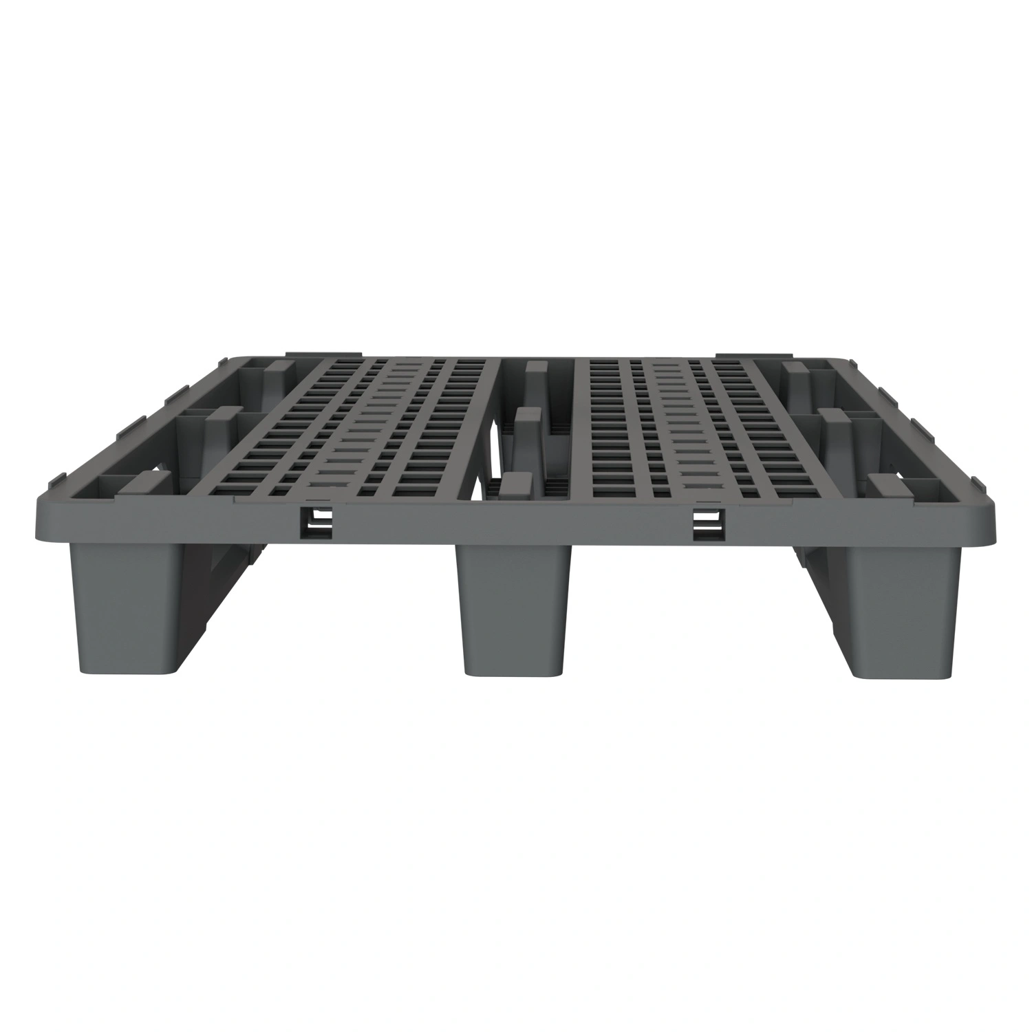 Пластиковый паллет 1200x800x153 мм iPlast серый перфорированный на 3 полозьях с бортиком