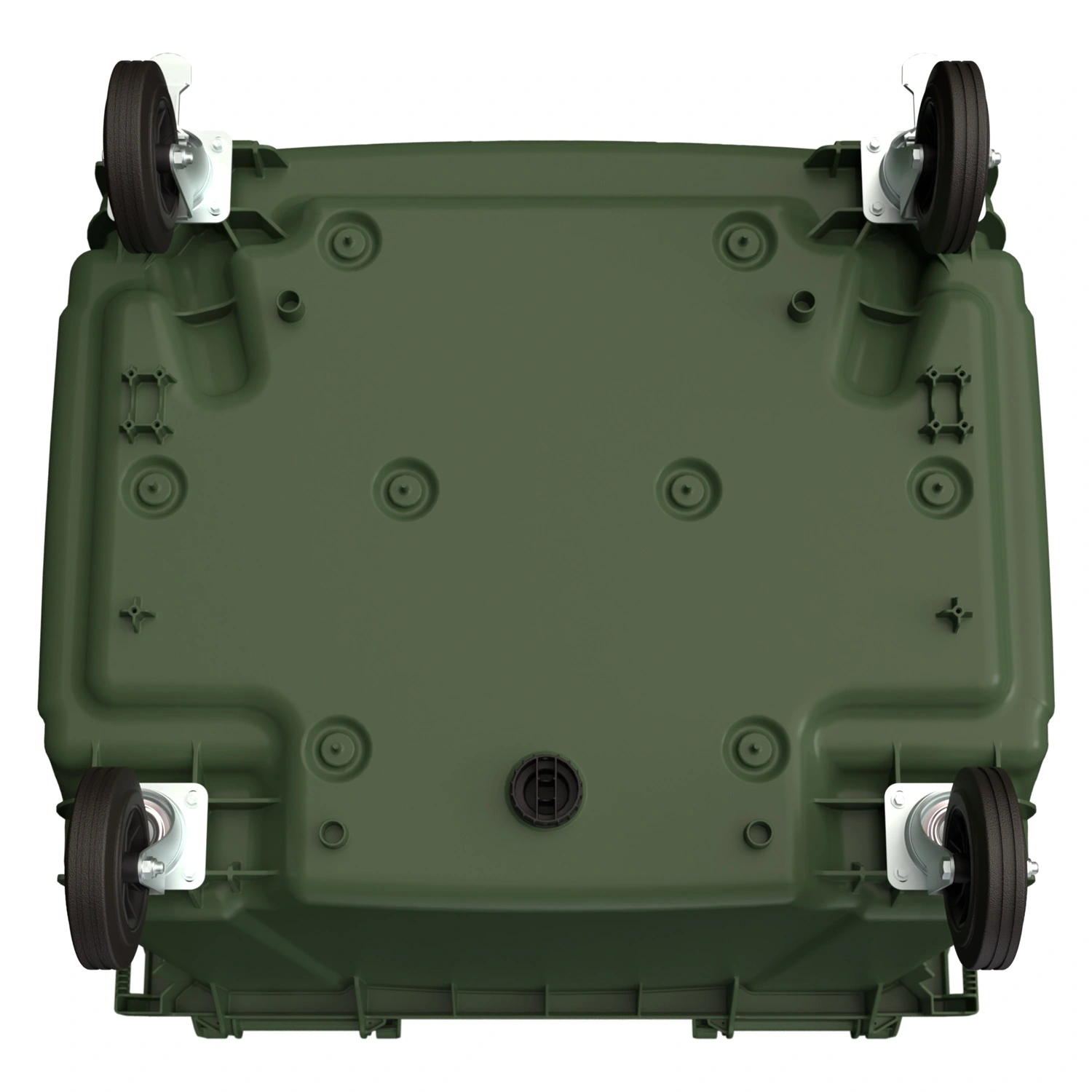 Мусорный контейнер 1100 л iPlast зелёный 4-колёсный с зелёной крышкой и тёмно-серой мини-крышкой