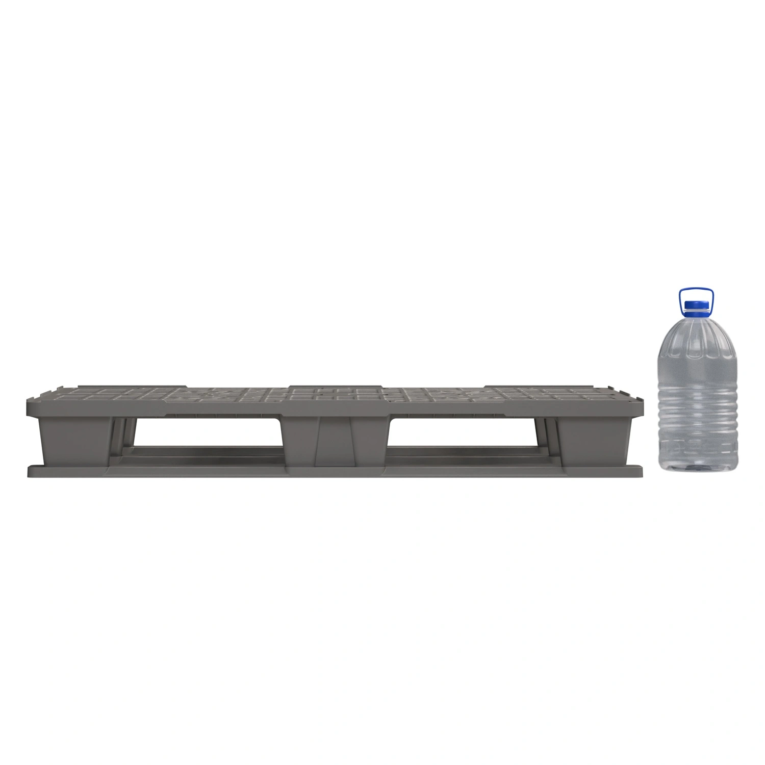 Пластиковый паллет 1200x800x150 мм iPlast серый многооборотный перфорированный на 3 полозьях с бортиком