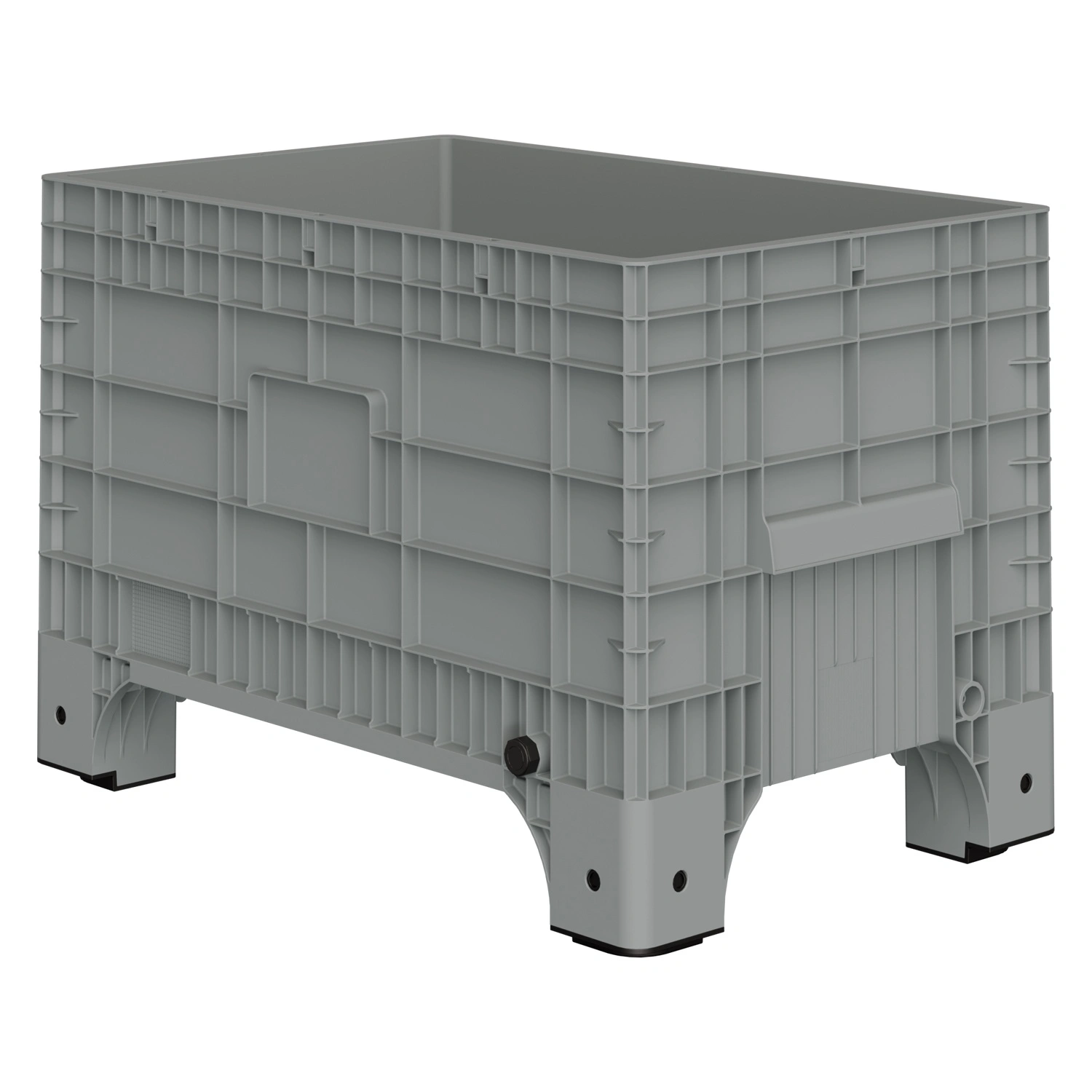 Большой контейнер 1020х640х675 мм iPlast iBOX светло-серый со сплош. стенками и дном, на ножках с пробкой 1 дюйм