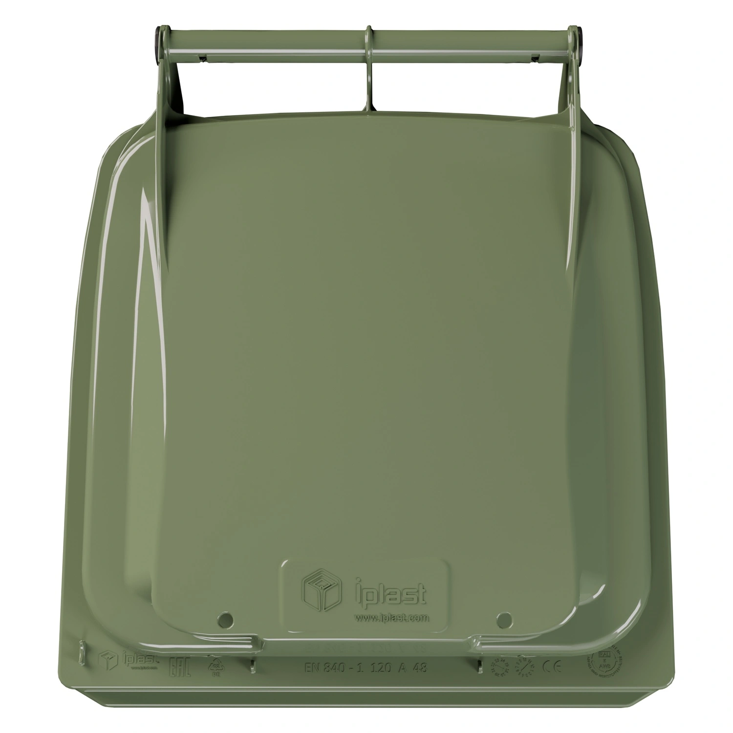 Мусорный контейнер 120 л iPlast зелёный 2-колёсный (д. 200 мм) с зелёной крышкой NEW (20.805)