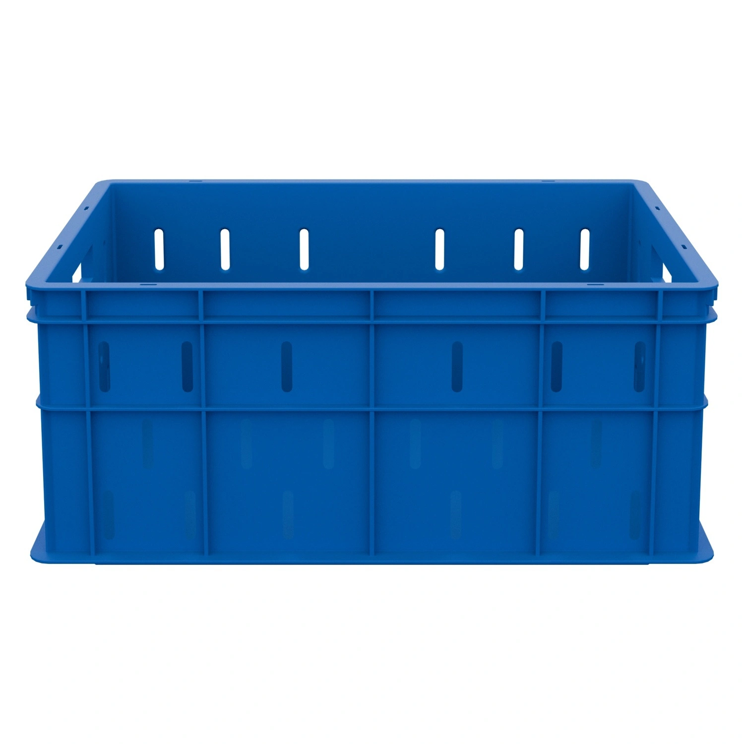 Пищевой ящик универсальный 600х400х259 мм iPlast синий ЭКО с перфорированными стенками и сплошным дном