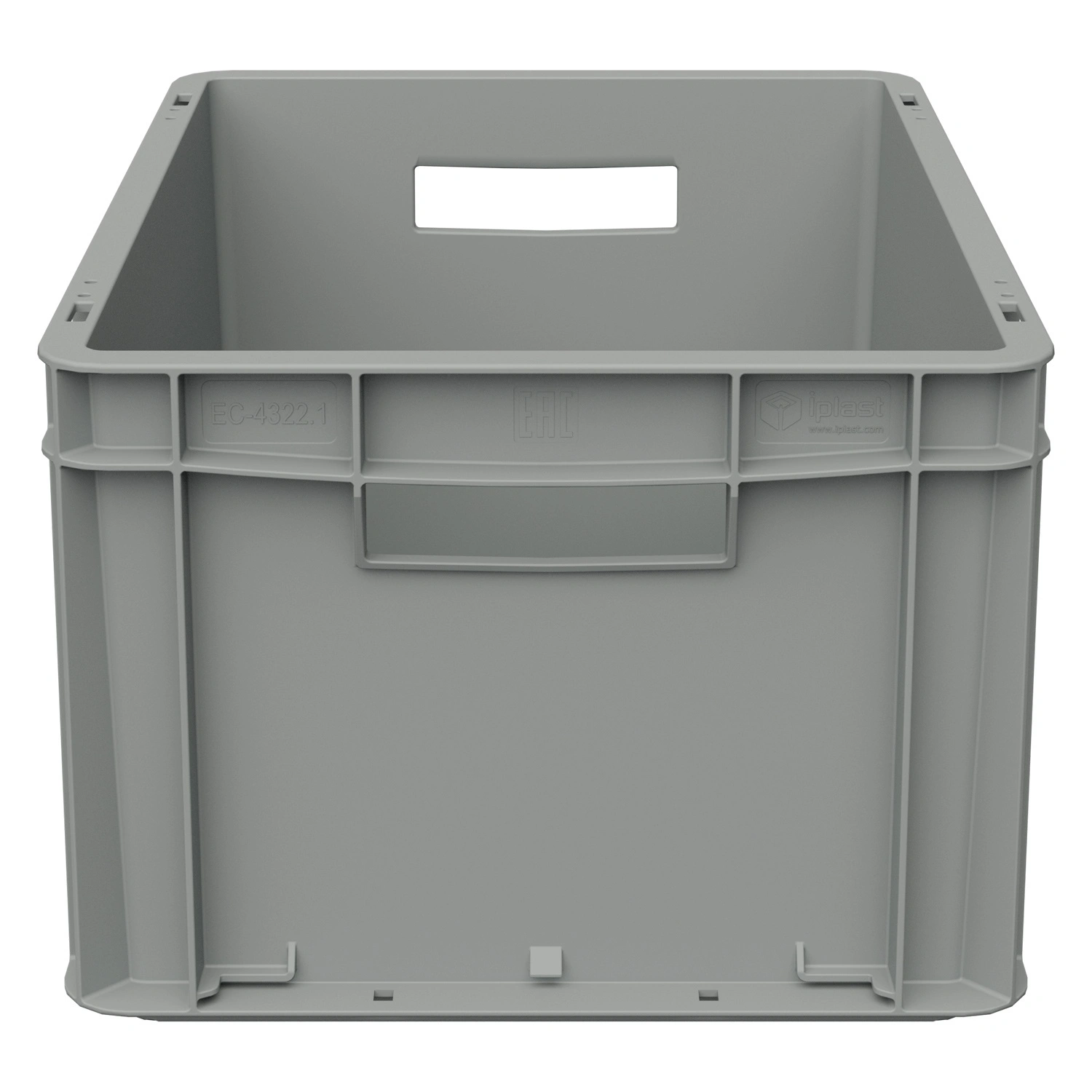 Евроконтейнер ЕС-4322.1 400х300х220 мм iPlast светло-серый со сплошным дном, открытыми ручками