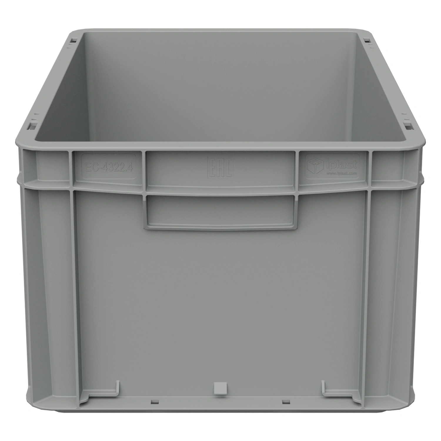 Евроконтейнер ЕС-4322.4 400х300х220 мм iPlast светло-серый с усиленным дном, закрытыми ручками