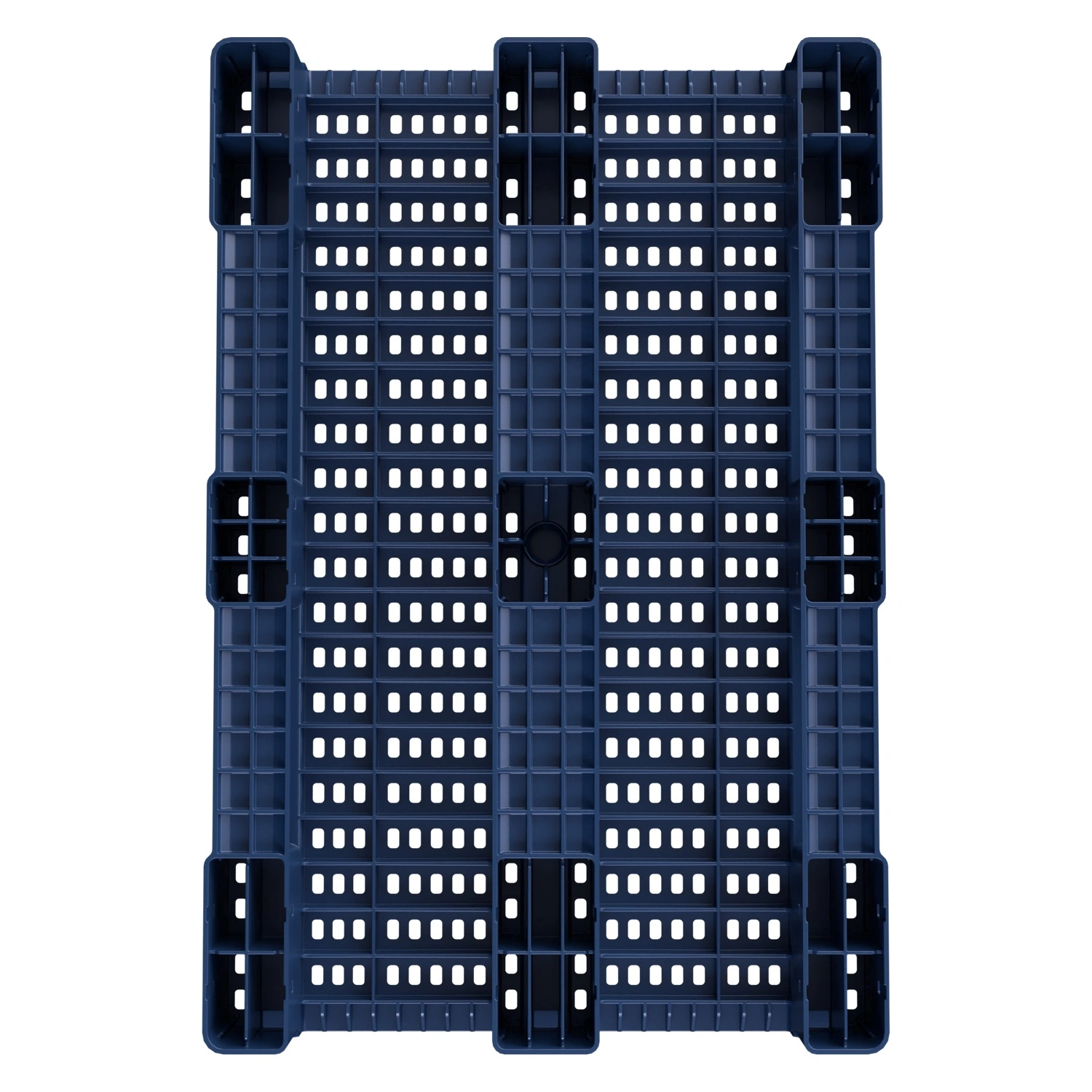 Пластиковый паллет 1200x800x150 мм iPlast синий индиго перфорированный на 3 полозьях с бортиком Пластиковый паллет 1200x800x150 мм iPlast синий индиго перфорированный на 3 полозьях с бортиком