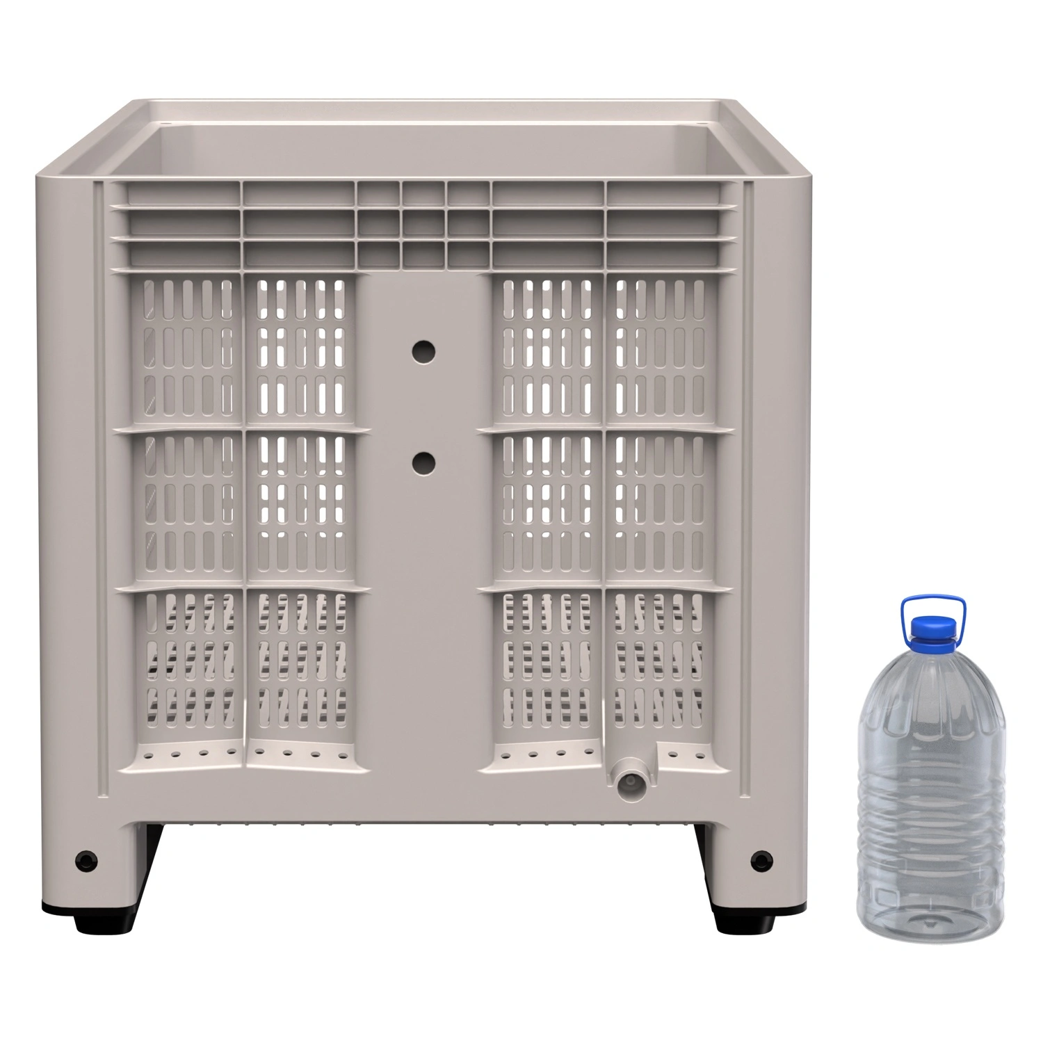 Большой контейнер 1200x800x800 мм iPlast iBOX светло-серый c перфорированными стенками и дном, на полозьях Большой контейнер 1200x800x800 мм iPlast iBOX светло-серый c перфорированными стенками и дном, на полозьях