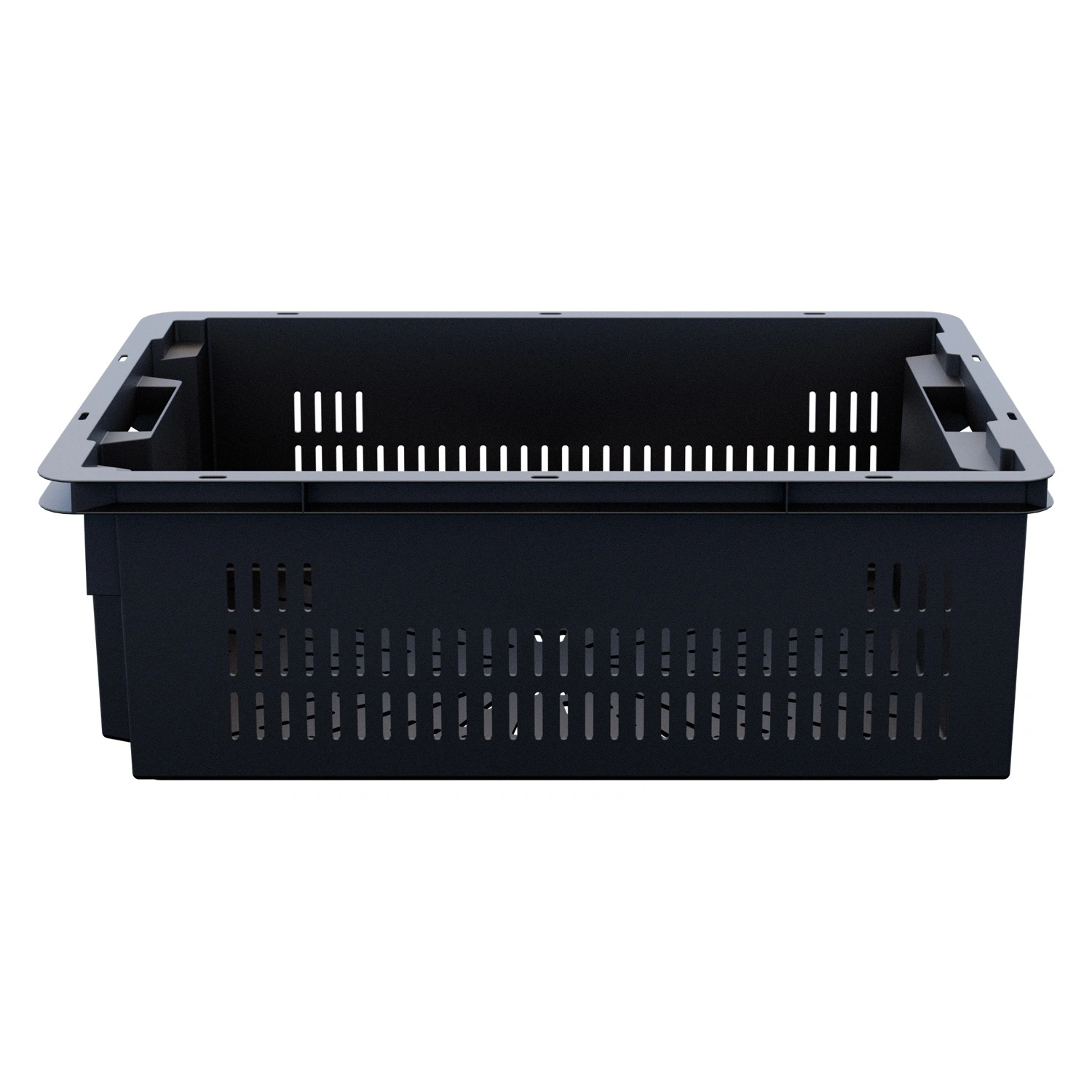 Пищевой ящик универсальный 600х400х200 мм iPlast чёрный ЭКО поворотно-вкладываемый с перфорированными стенками и дном