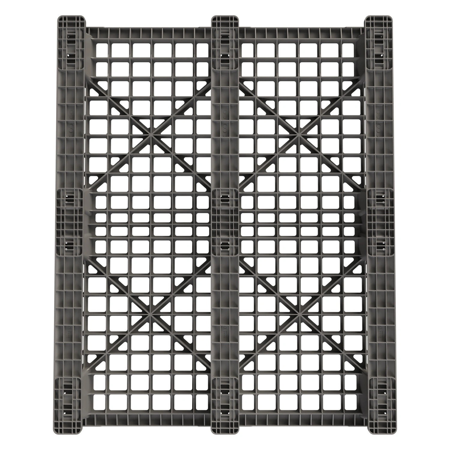 Пластиковый паллет 1200x1000x145 мм iPlast серый перфорированный на 3 полозьях с бортиком Пластиковый паллет 1200x1000x145 мм iPlast серый перфорированный на 3 полозьях с бортиком
