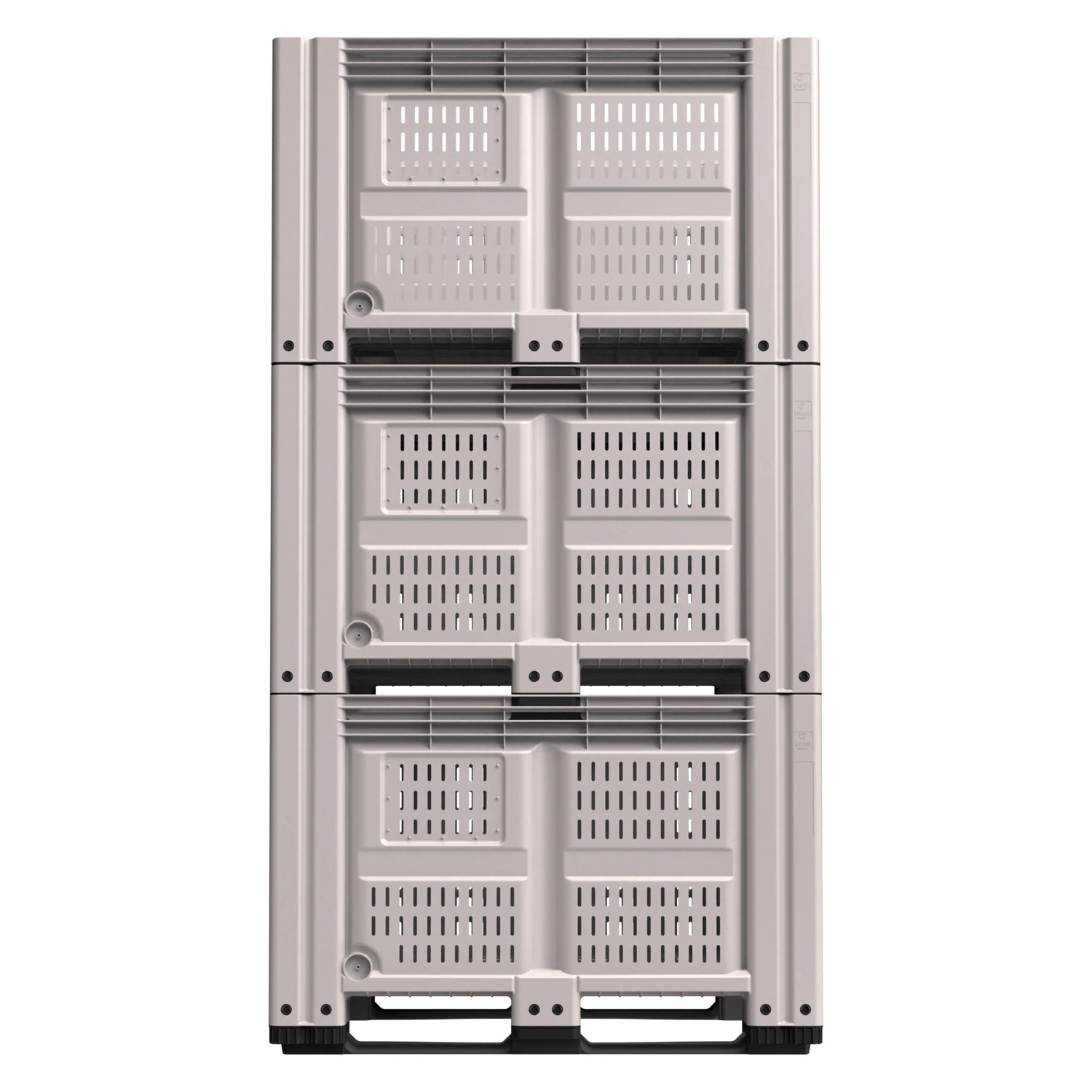 Большой контейнер 1200x1000x780 мм iPlast iBOX светло-серый c перфорированными стенками и дном, на полозьях