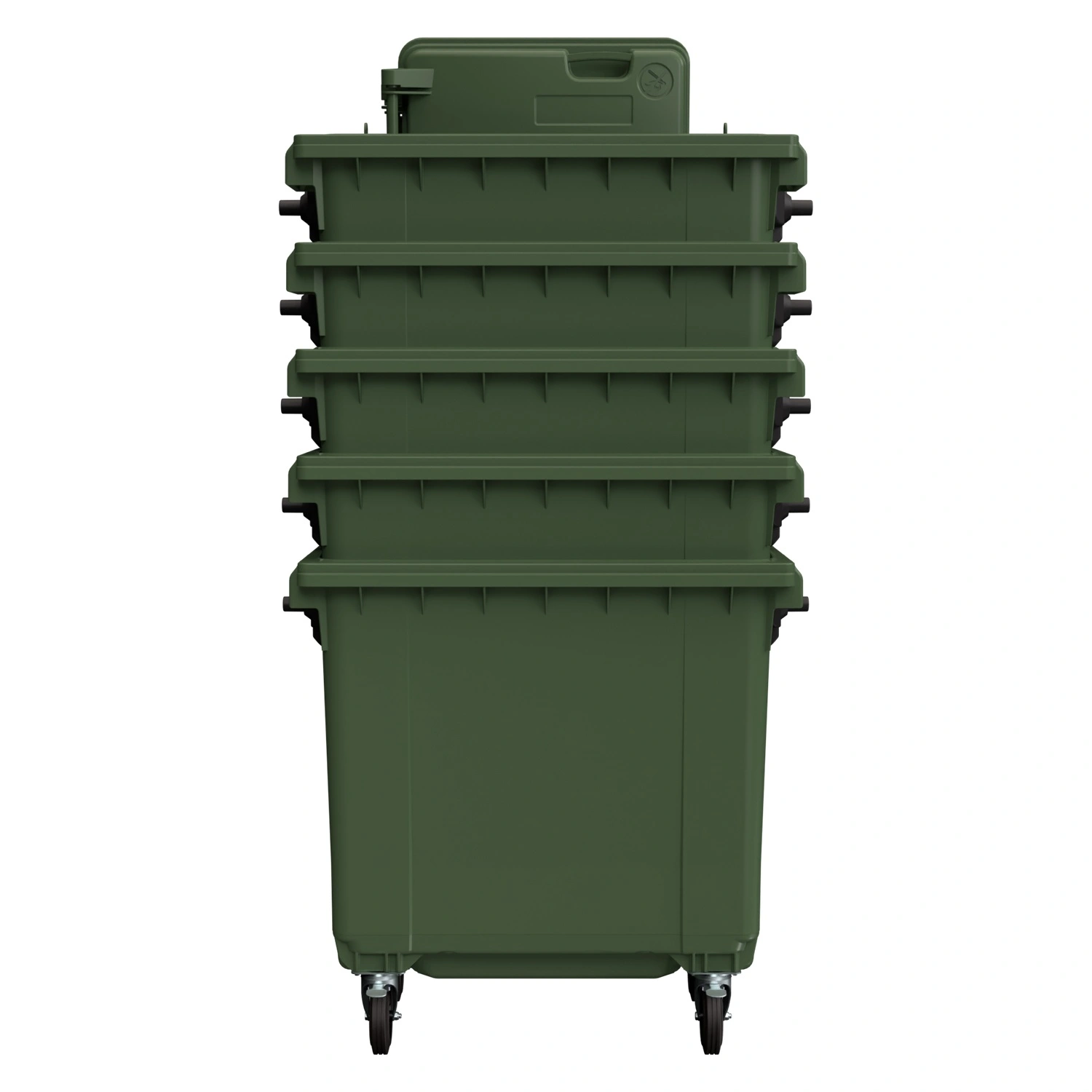 Мусорный контейнер 770 л iPlast зелёный 4-колёсный с зелёной крышкой