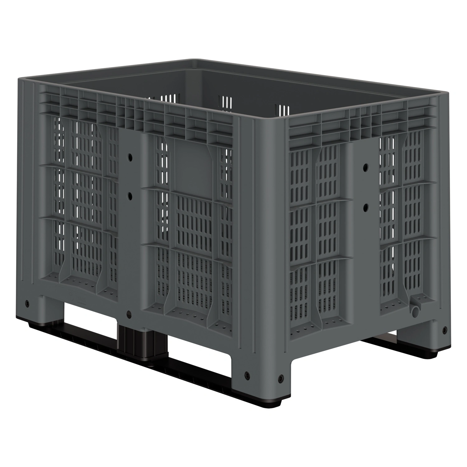 Большой контейнер 1200x800x800 мм iPlast iBOX серый c перфорированными стенками и дном, на полозьях