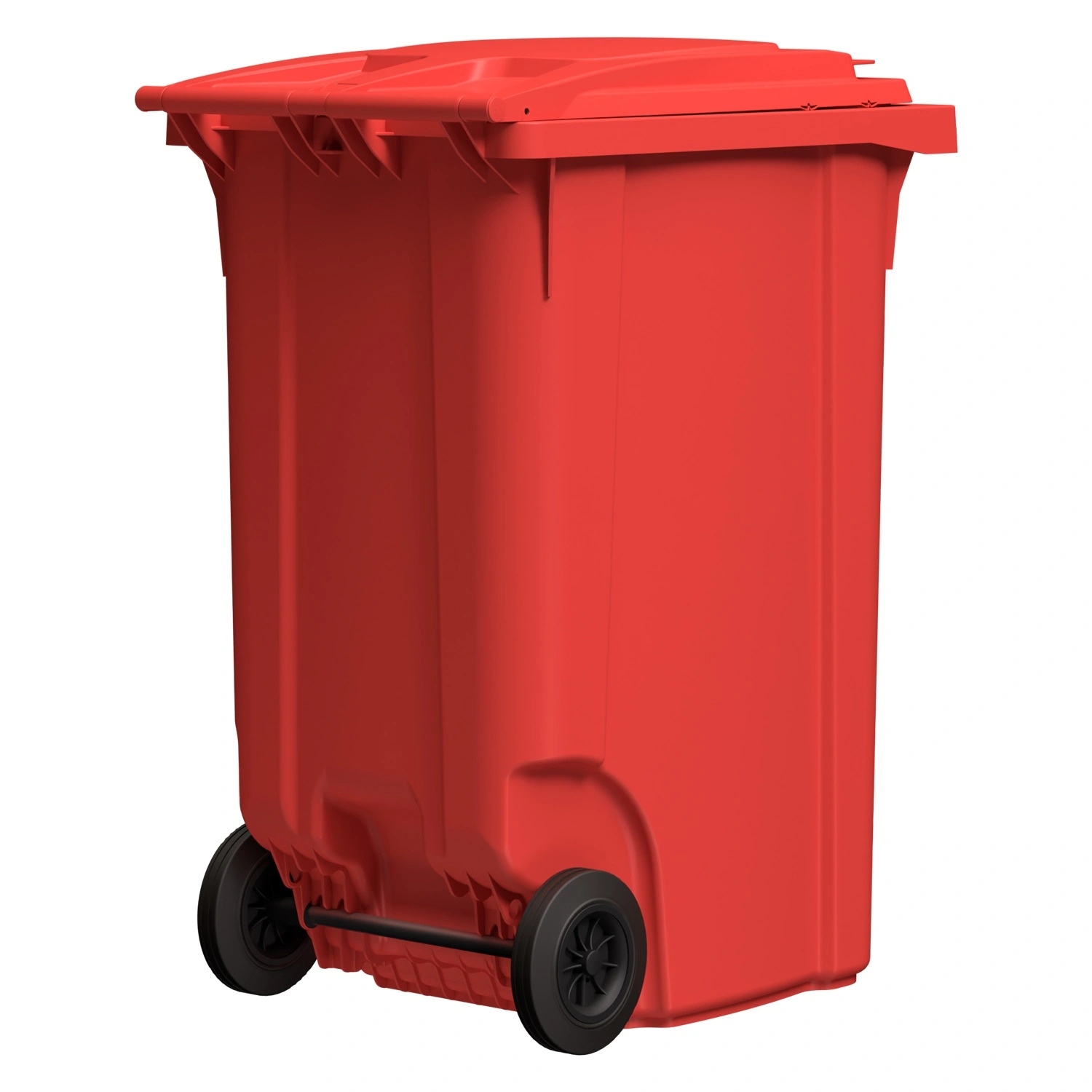 Мусорный контейнер 360 л iPlast красный 2-колёсный (д. 200 мм) с красной крышкой