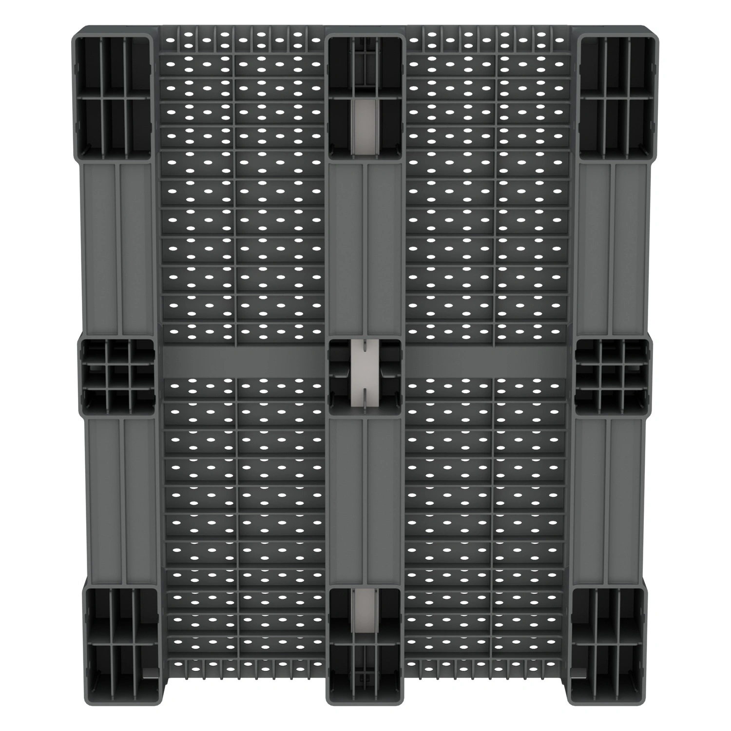 Пластиковый паллет 1200х1000х150 мм iPlast серый перфорированный на 3 полозьях с бортиком и 1 трубой усиления