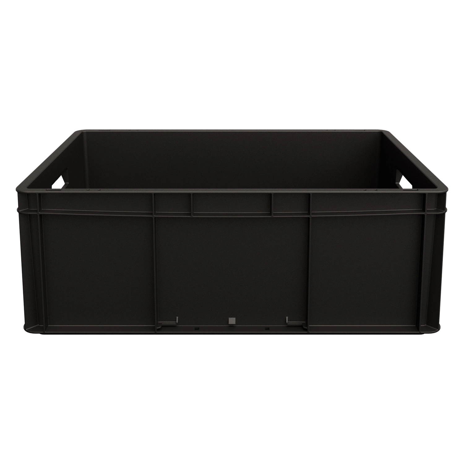 Евроконтейнер ЕС-6422.1 600х400х220 мм iPlast чёрный ЭКО со сплошным дном, открытыми ручками