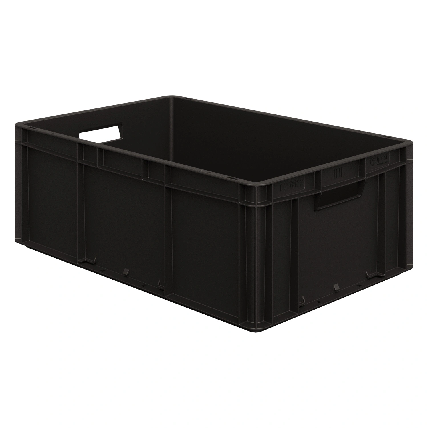Евроконтейнер ЕС-6422.1 600х400х220 мм iPlast чёрный ЭКО со сплошным дном, открытыми ручками