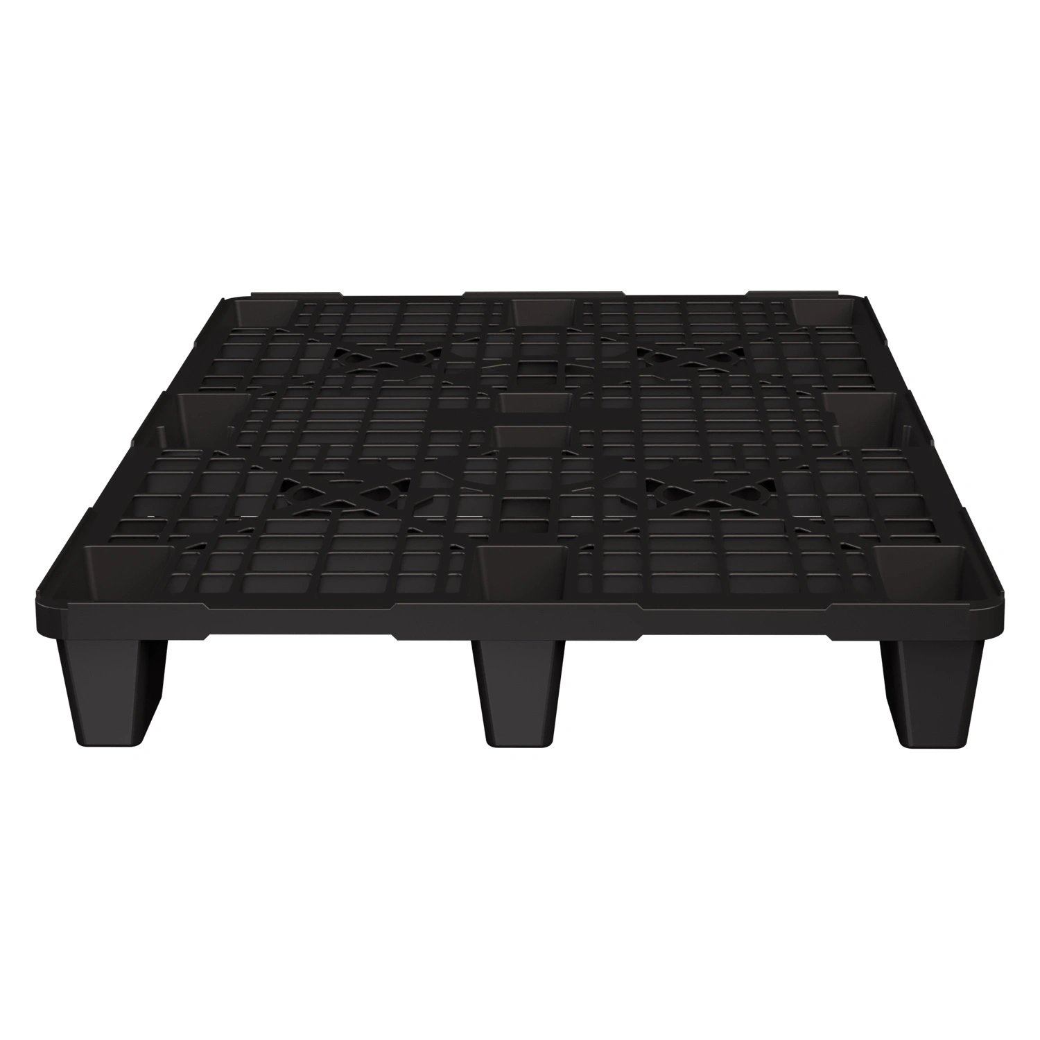 Пластиковый паллет 1200x800x140 мм iPlast чёрный ЭКО перфорированный на ножках с бортиком