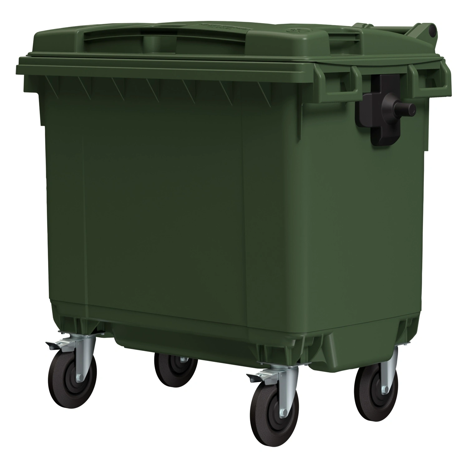 Мусорный контейнер 660 л iPlast зелёный 4-колёсный с зелёной крышкой