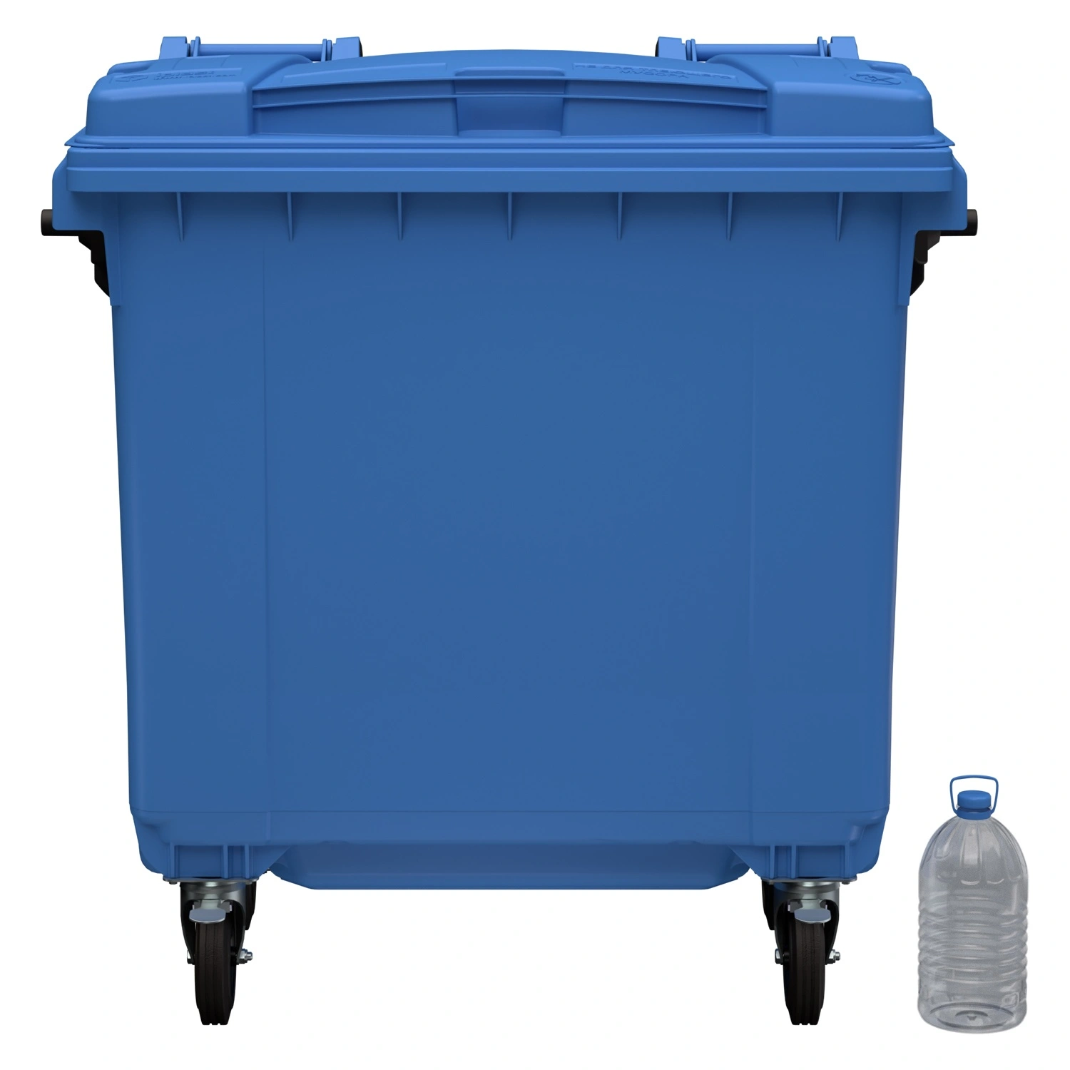 Мусорный контейнер 770 л iPlast тёмно-голубой 4-колёсный с тёмно-голубой крышкой