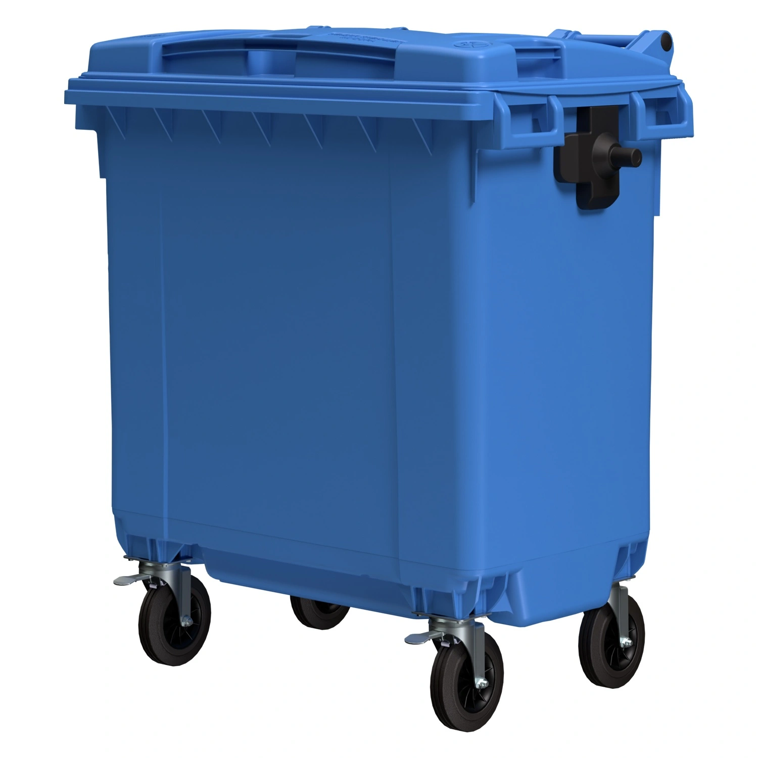 Мусорный контейнер 770 л iPlast тёмно-голубой 4-колёсный с тёмно-голубой крышкой