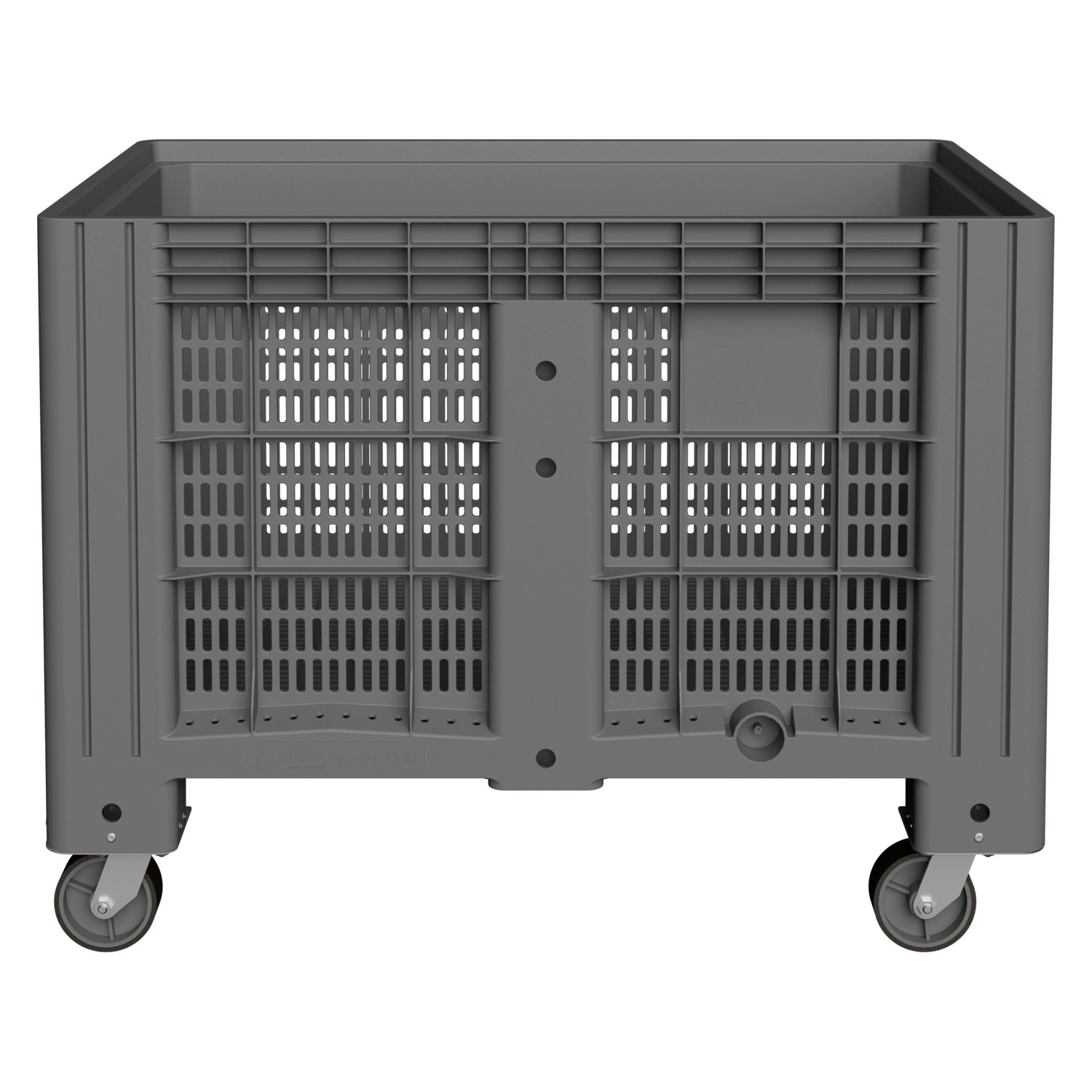 Большой контейнер 1200x800x920 мм iPlast iBOX светло-серый c перфорированными стенками и дном, на колёсах