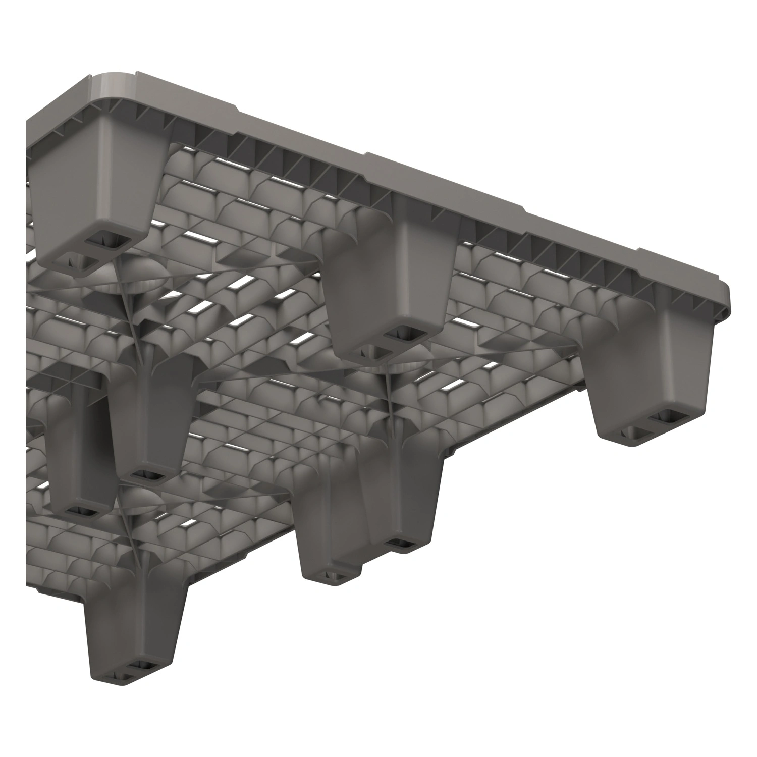 Пластиковый паллет 1200x800x140 мм iPlast серый перфорированный на ножках с бортиком Пластиковый паллет 1200x800x140 мм iPlast серый перфорированный на ножках с бортиком