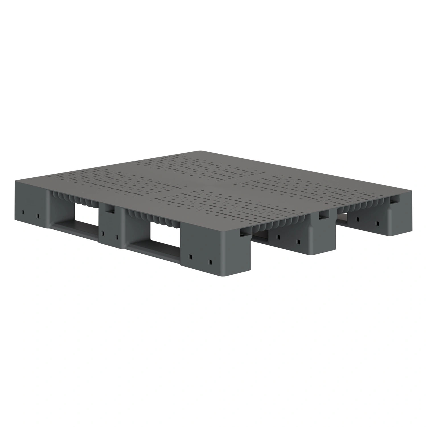 Пластиковый паллет 1200x1000x150 мм iPlast серый перфорированный на 3 полозьях без бортика