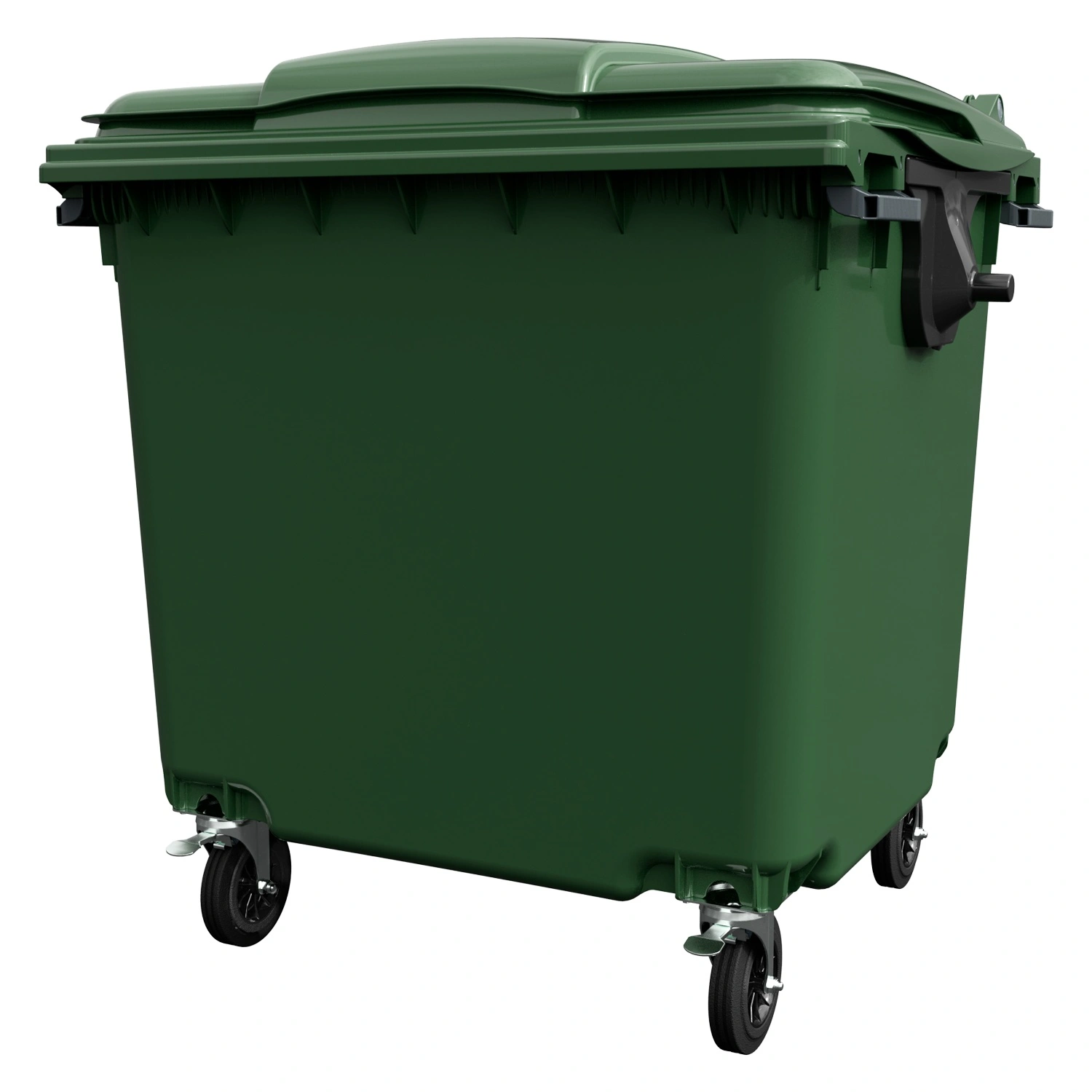 Мусорный контейнер 1100 л iPlast зелёный 4-х колёсный с зелёной крышкой без педали N2 (20.809.2)