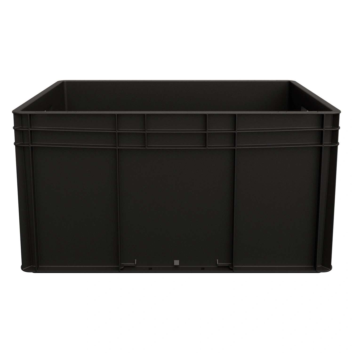 Евроконтейнер ЕС-6432.1 600х400х320 мм iPlast чёрный ЭКО со сплошным дном, открытыми ручками