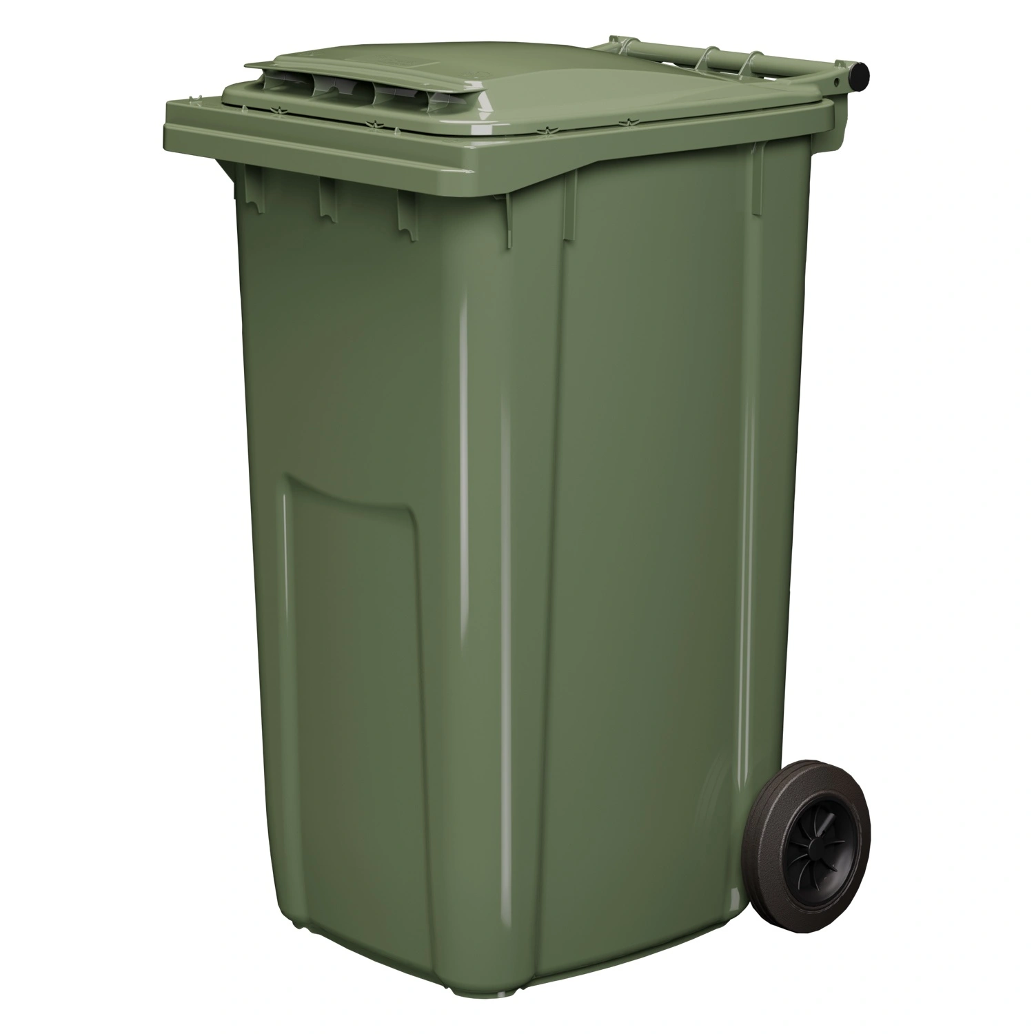 Мусорный контейнер 240 л iPlast зелёный 2-колёсный (д. 200 мм) с зелёной крышкой NEW (20.808)