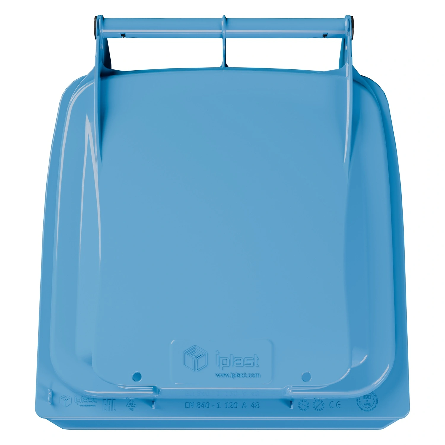 Мусорный контейнер 120 л iPlast тёмно-голубой 2-колёсный (д. 200 мм) с тёмно-голубой крышкой